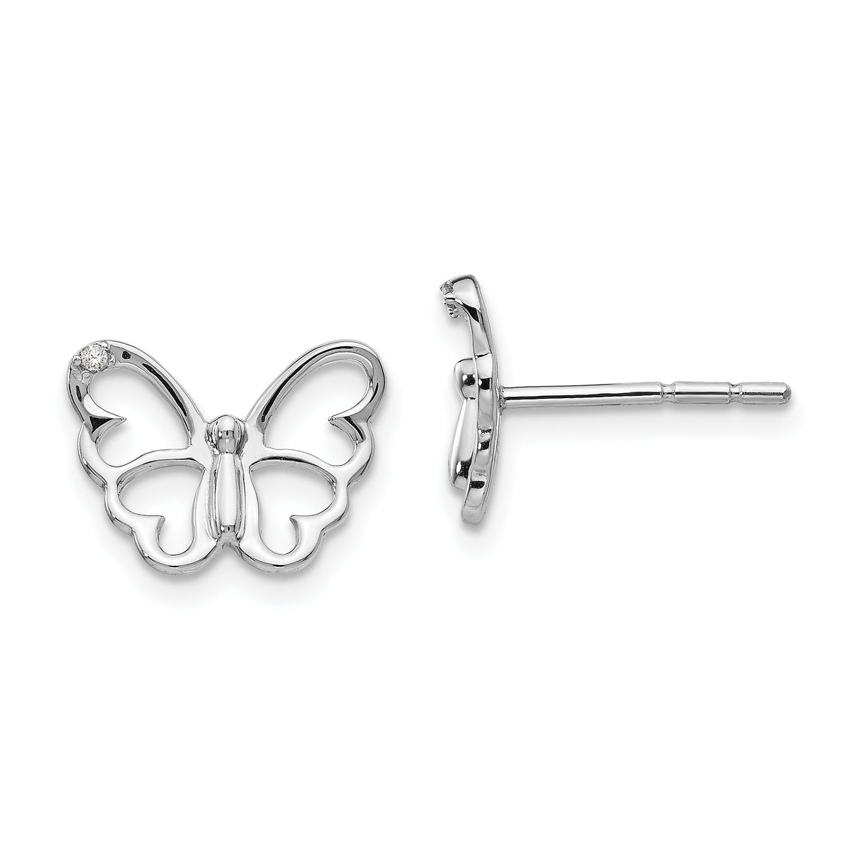 White Ice Sterling Silver Rhodium-plated Diamond Butterfly Post Earrings