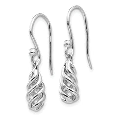 Sterling Silver Diamond Spiral Dangle Earrings with Rhodium-Plated Finish