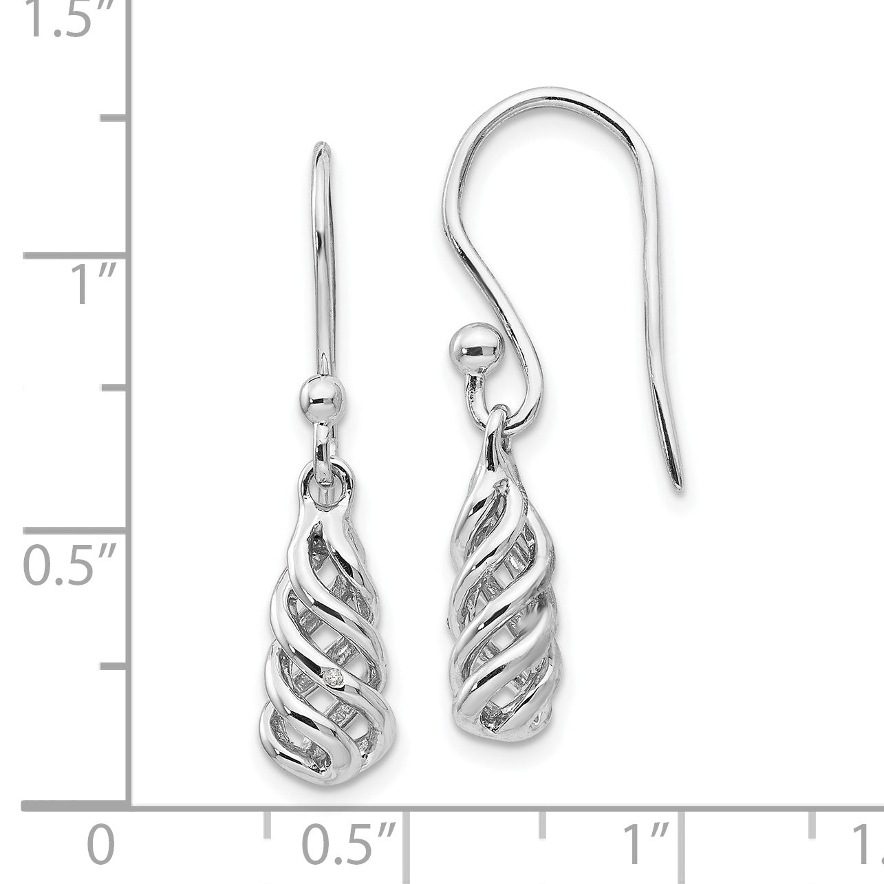 Sterling Silver Diamond Spiral Dangle Earrings with Rhodium-Plated Finish