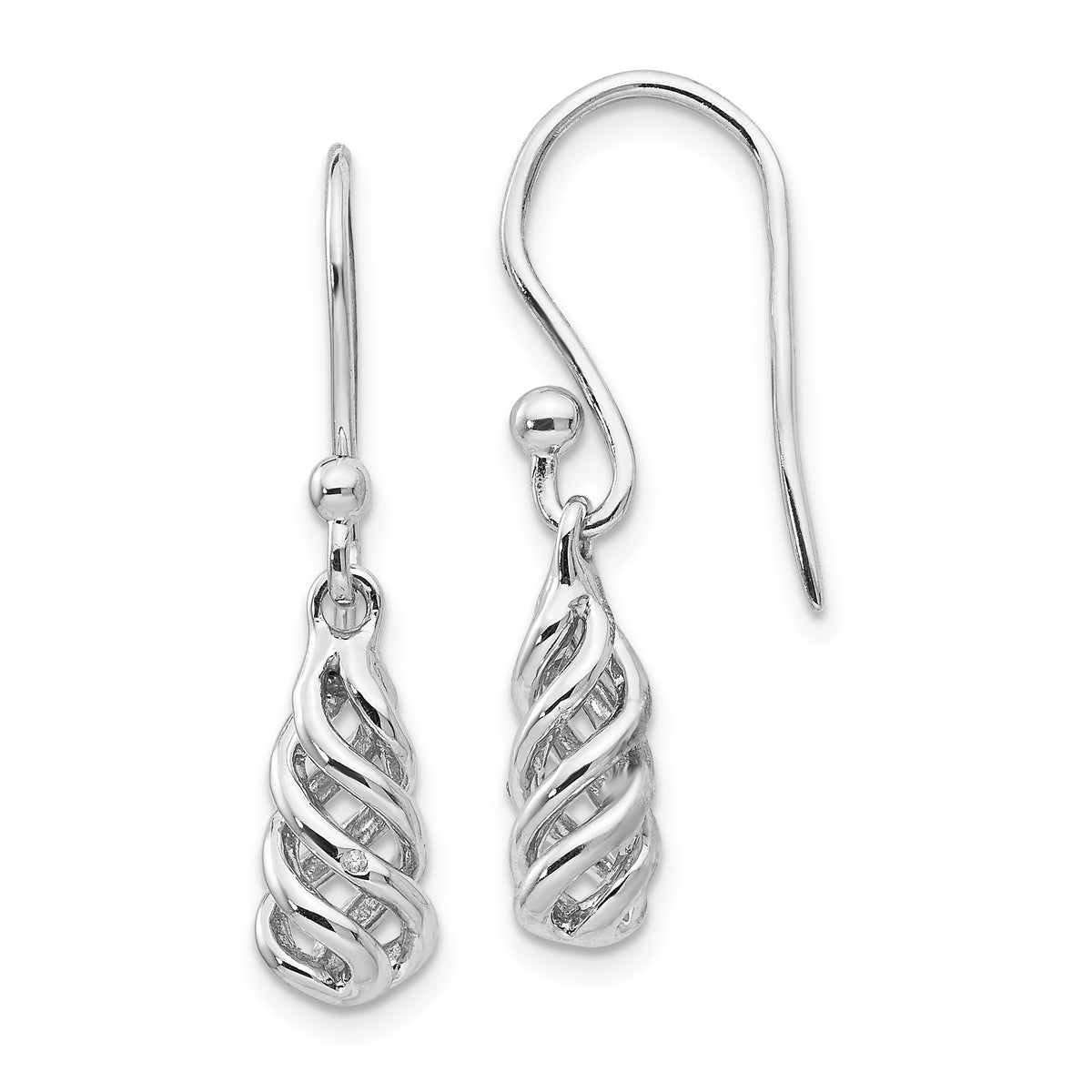 White Ice Sterling Silver Rhodium-plated Diamond Spiral Dangle Shepherd Hook Earrings