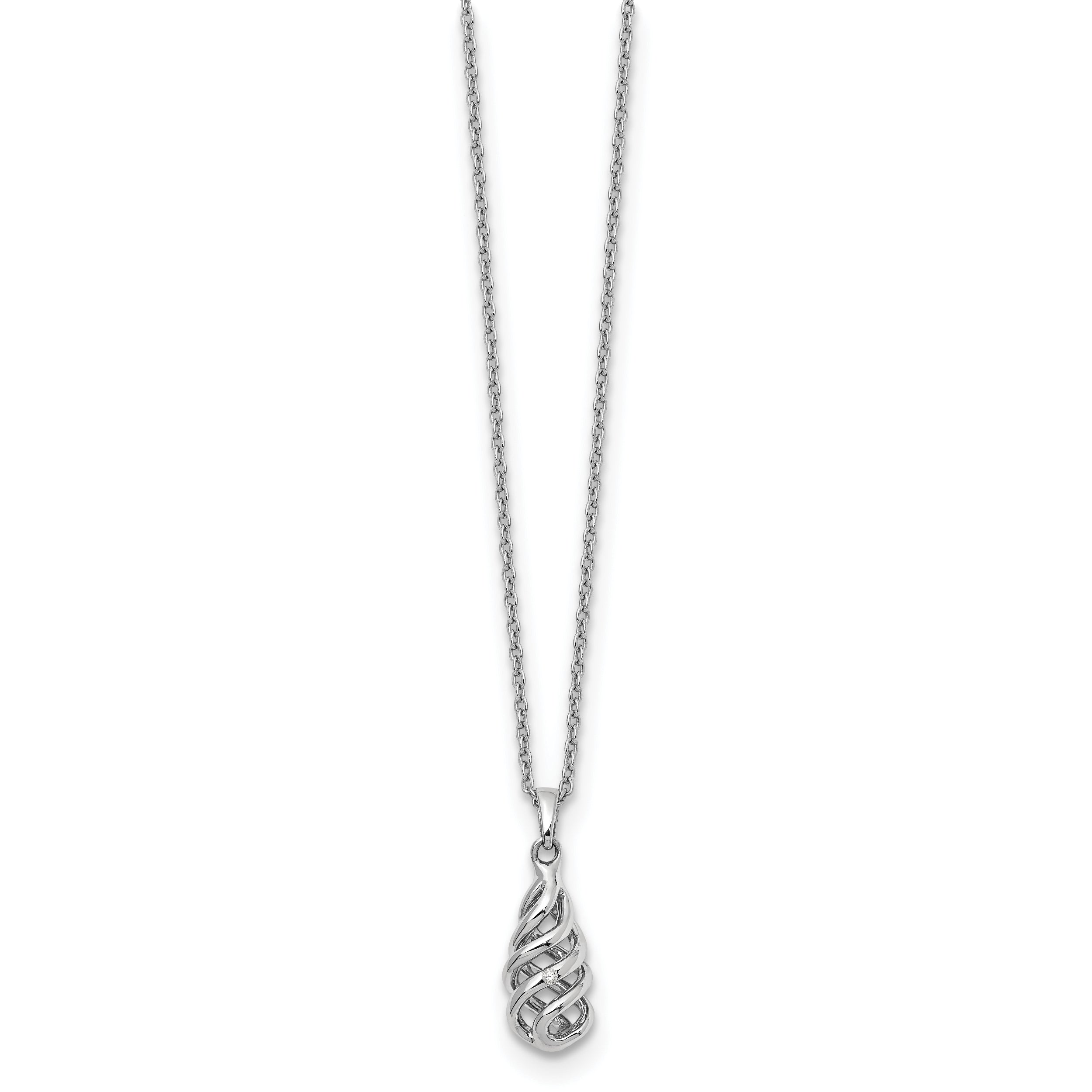 White Ice Sterling Silver Rhodium-plated 18 Inch Diamond Spiral Pendant Necklace with 2 Inch Extender