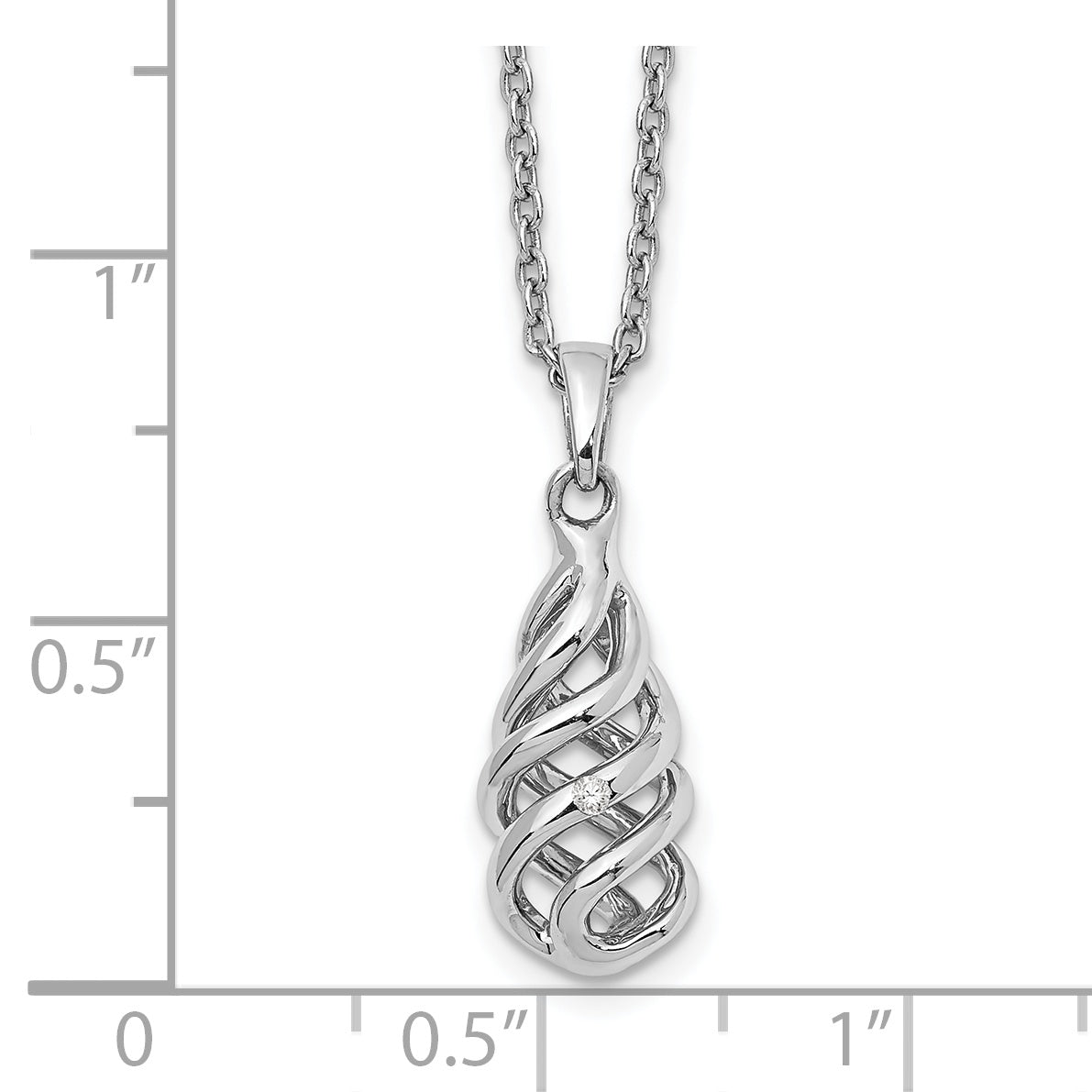 White Ice Sterling Silver Rhodium-plated 18 Inch Diamond Spiral Pendant Necklace with 2 Inch Extender