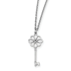 Sophia Jewelers Sterling Silver 18 Diamond Key Necklace Gift Ready