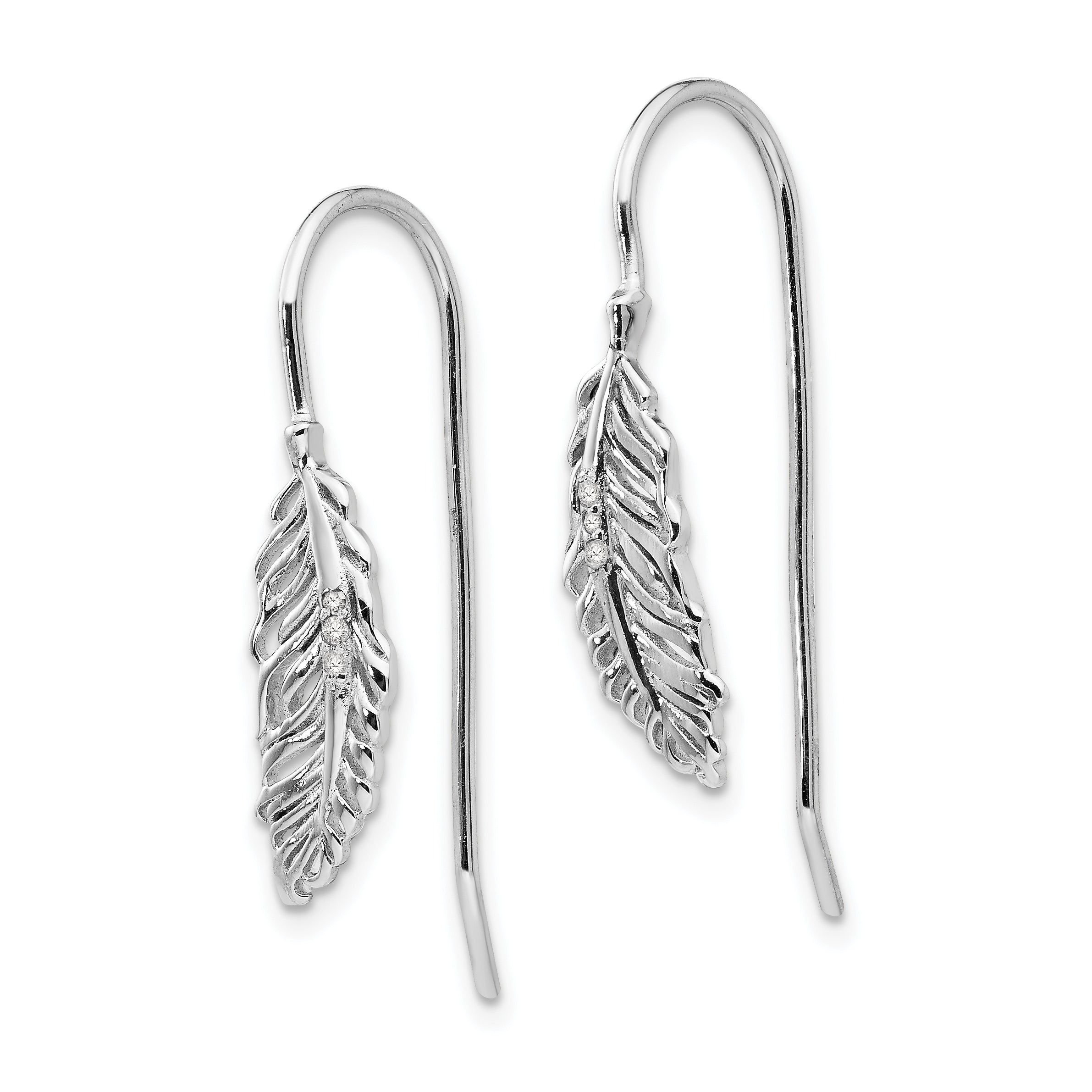 White Ice Sterling Silver Rhodium-plated Diamond Feather Dangle Earrings