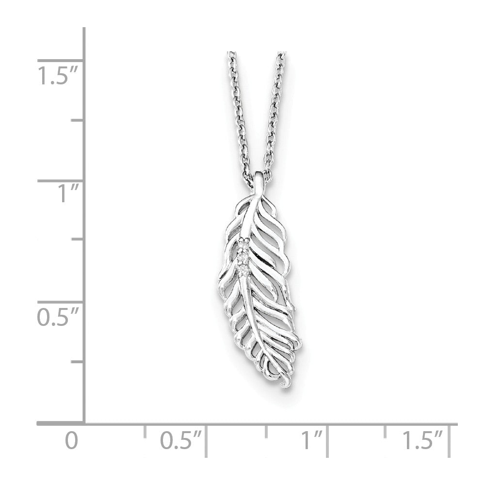 Sophia Jewelers Sterling Silver Diamond Feather Necklace with Rhodium Finish