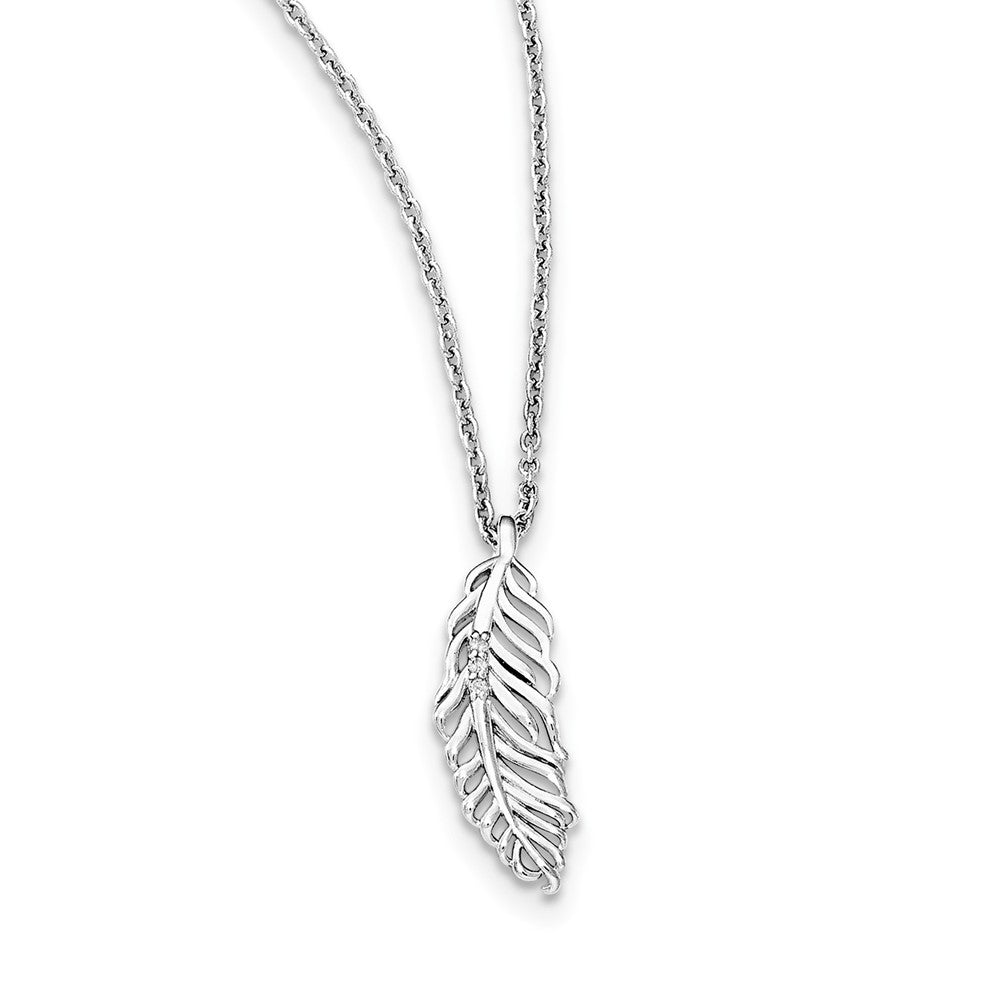 Sophia Jewelers Sterling Silver Diamond Feather Necklace with Rhodium Finish