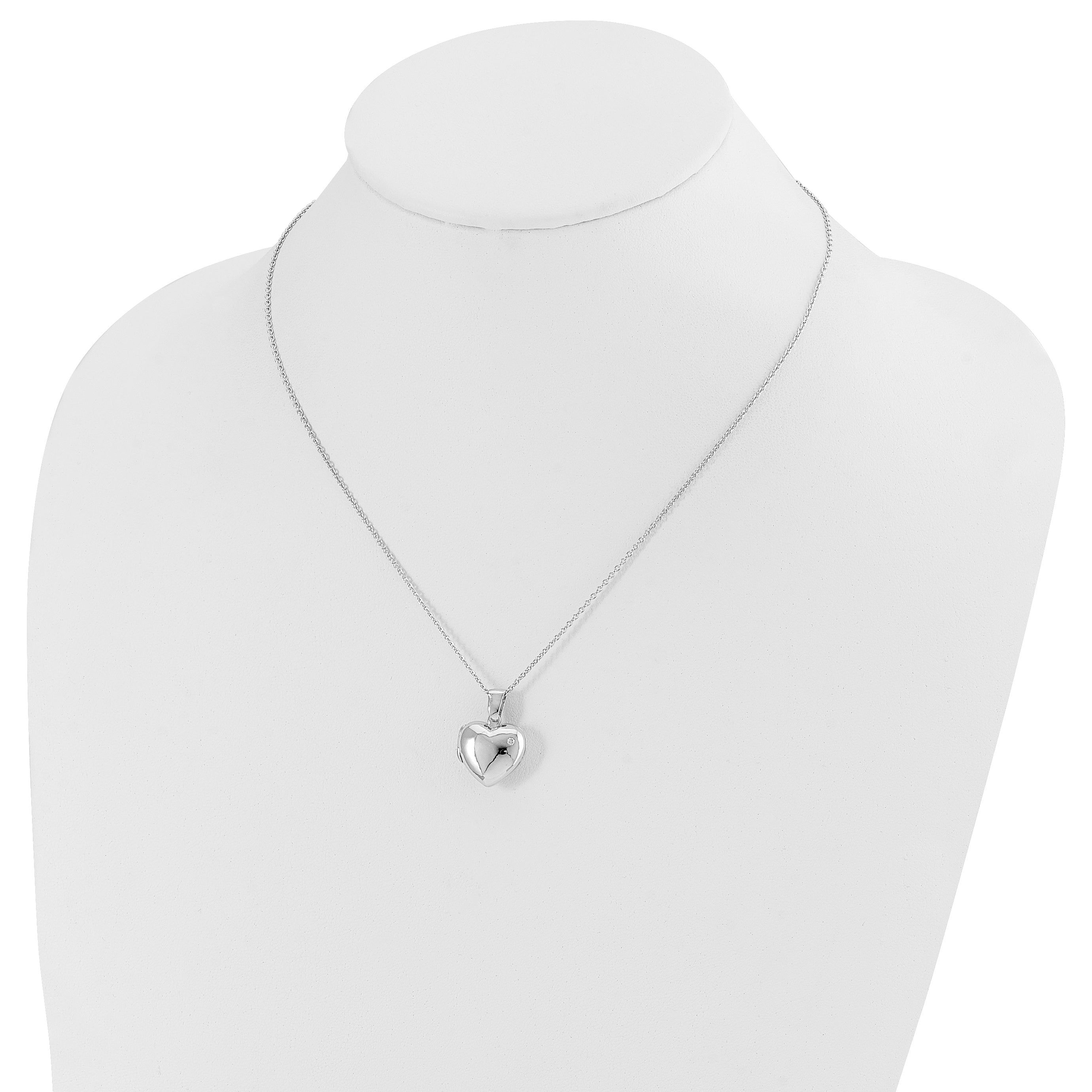 White Ice Sterling Silver Rhodium-plated 18 Inch Diamond Heart Locket Necklace with 2 Inch Extender