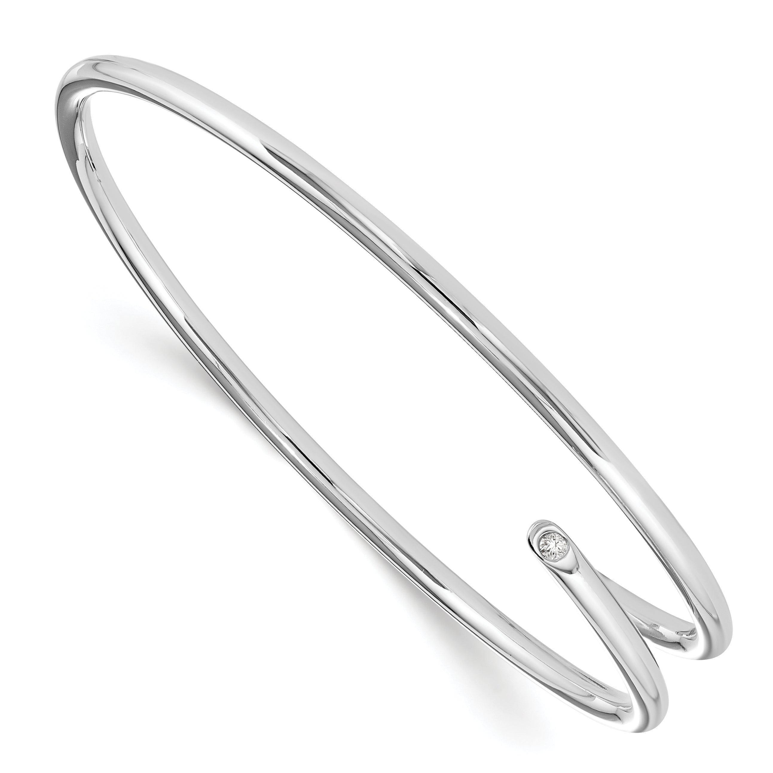 White Ice 925 Sterling Silver Diamond Bangle with Polished Rhodium Finish