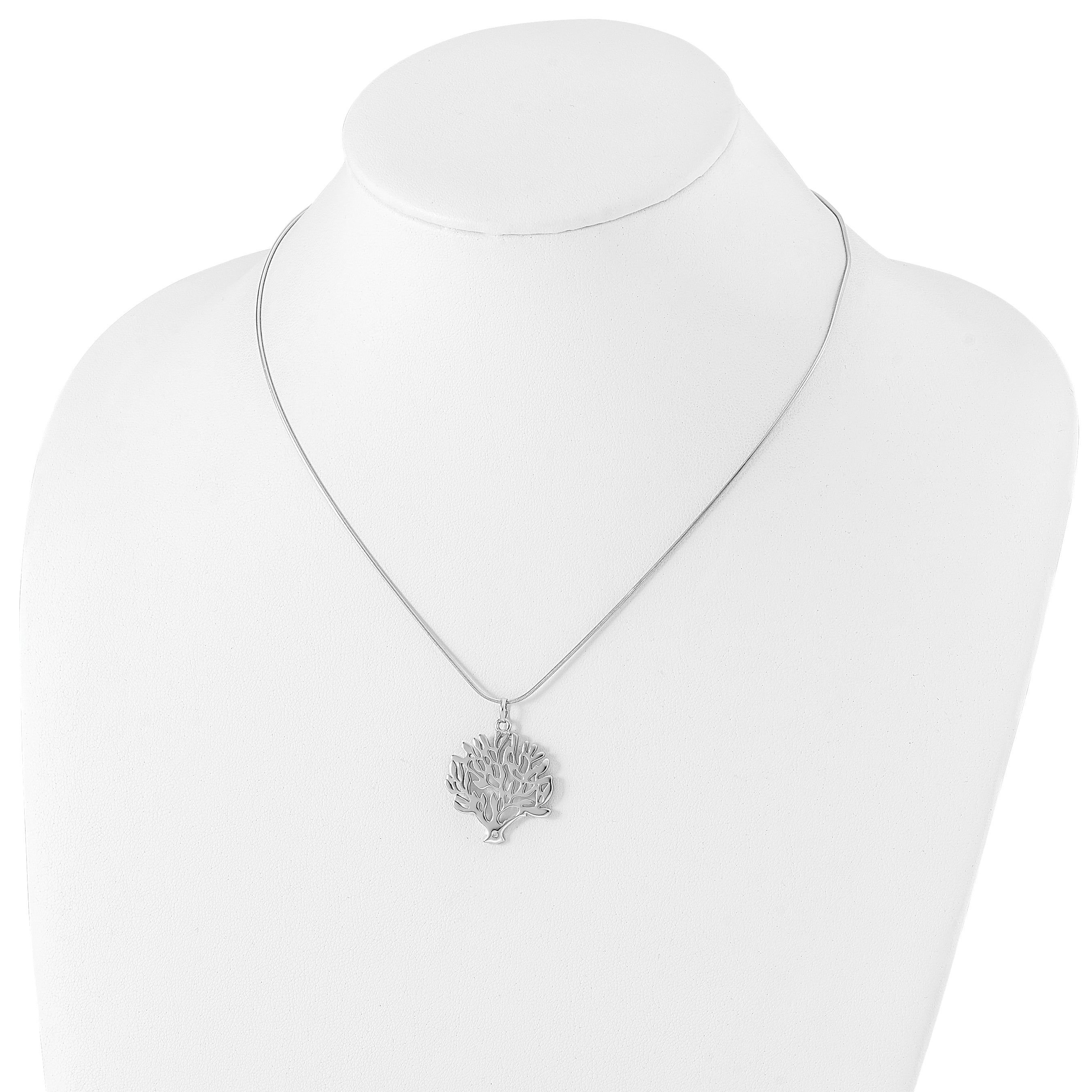 Sterling Silver Diamond Tree Pendant Necklace with Extender Gift Ready