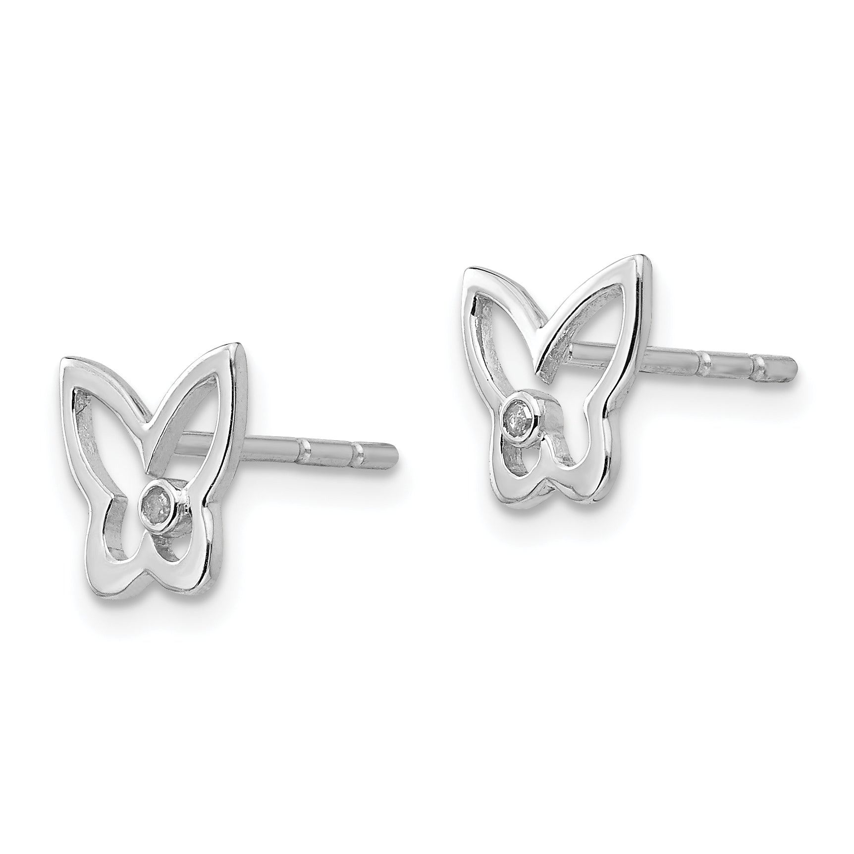 White Ice Sterling Silver Rhodium-plated Diamond Butterfly Post Earrings