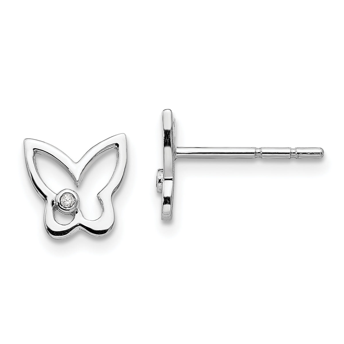 White Ice Sterling Silver Rhodium-plated Diamond Butterfly Post Earrings