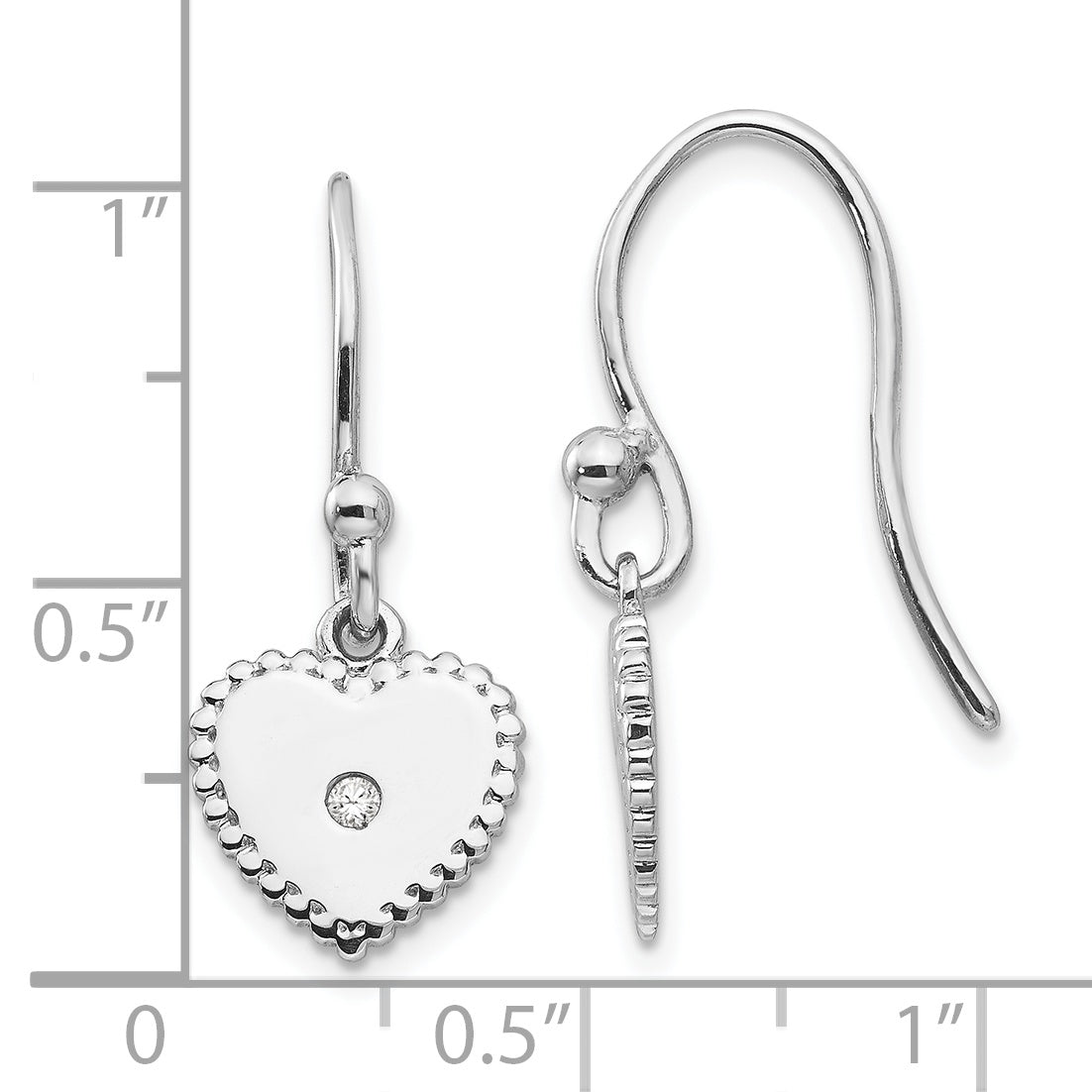 White Ice Sterling Silver Rhodium-plated Diamond Shepherd Hook Heart Dangle Earrings