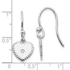 White Ice Sterling Silver Rhodium-plated Diamond Shepherd Hook Heart Dangle Earrings