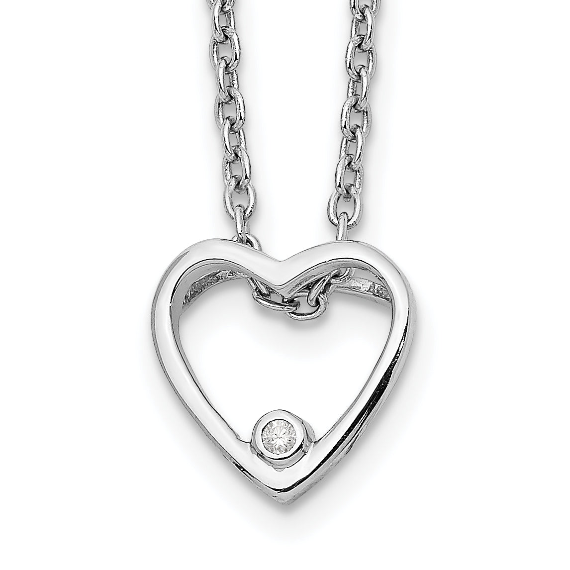 White Ice Sterling Silver Rhodium-plated 18 Inch Diamond Open Heart Necklace with 2 Inch Extender