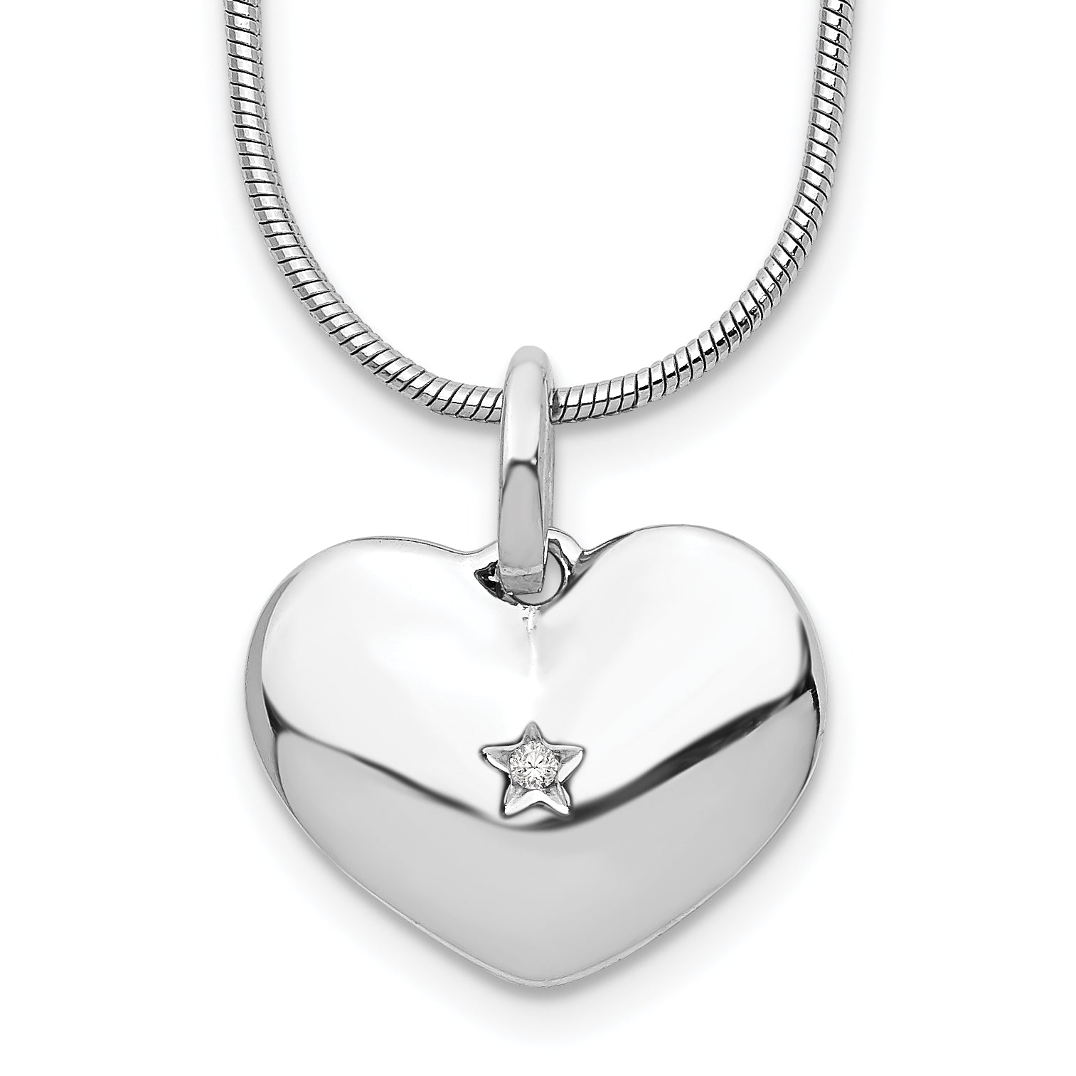 White Ice Sterling Silver Rhodium-plated 18 Inch Diamond Heart Necklace with 2 Inch Extender