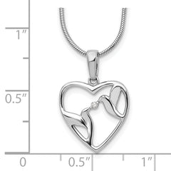 White Ice Sterling Silver Rhodium-plated 18 Inch Diamond Bird and Heart Necklace with 2 Inch Extender