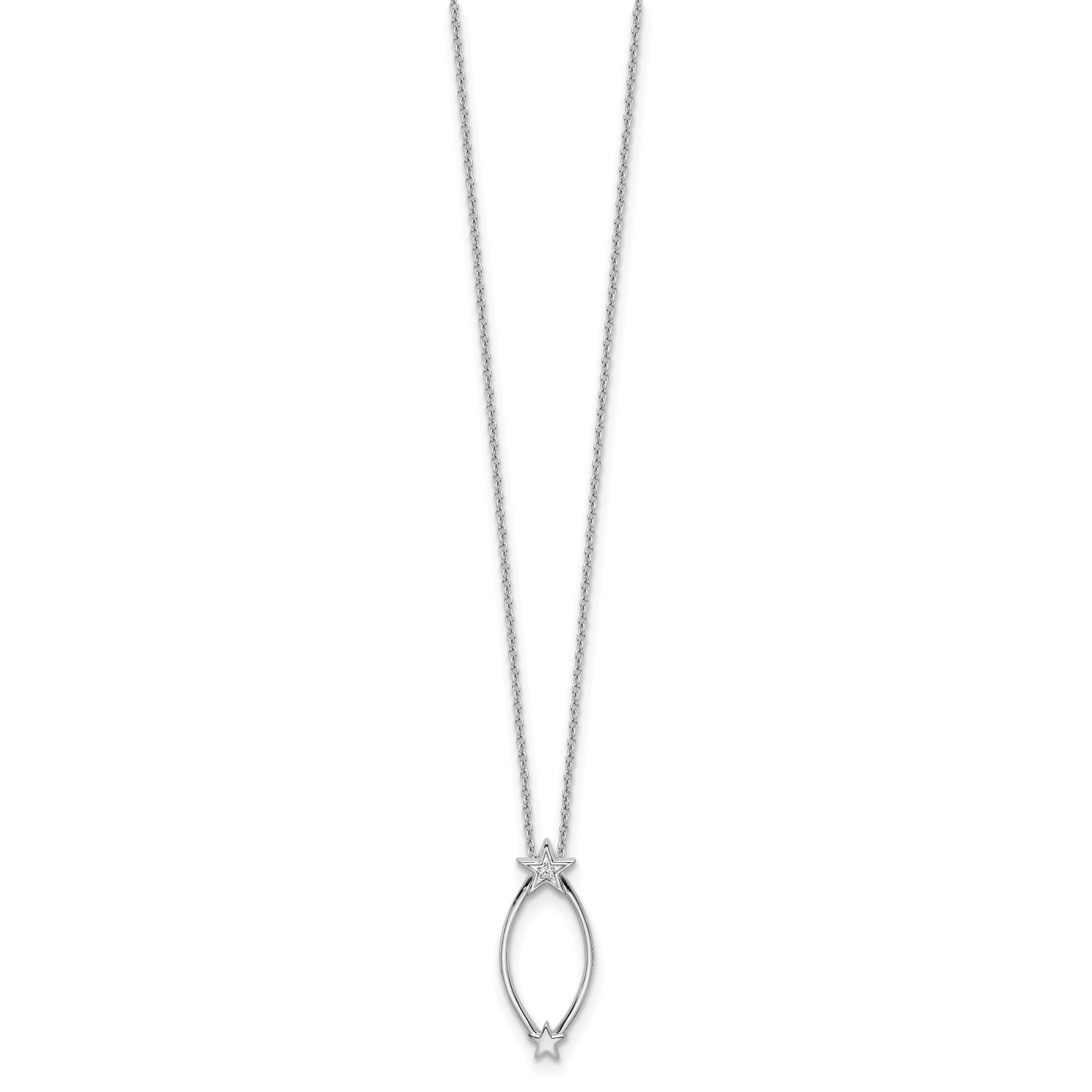 White Ice Sterling Silver Rhodium-plated 18 Inch Diamond Stars Necklace with 2 Inch Extender