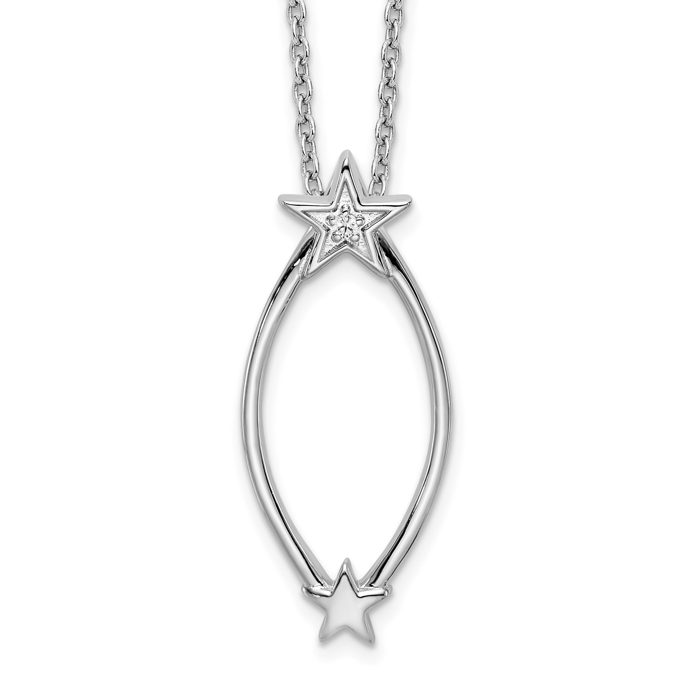 White Ice Sterling Silver Rhodium-plated 18 Inch Diamond Stars Necklace with 2 Inch Extender