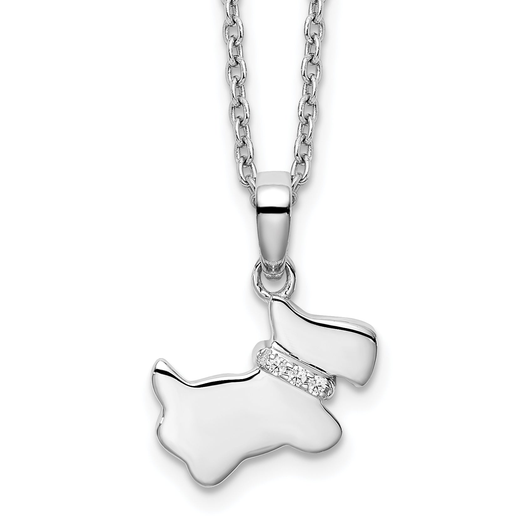 White Ice Sterling Silver Rhodium-plated 18 Inch Diamond Dog Necklace with 2 Inch Extender