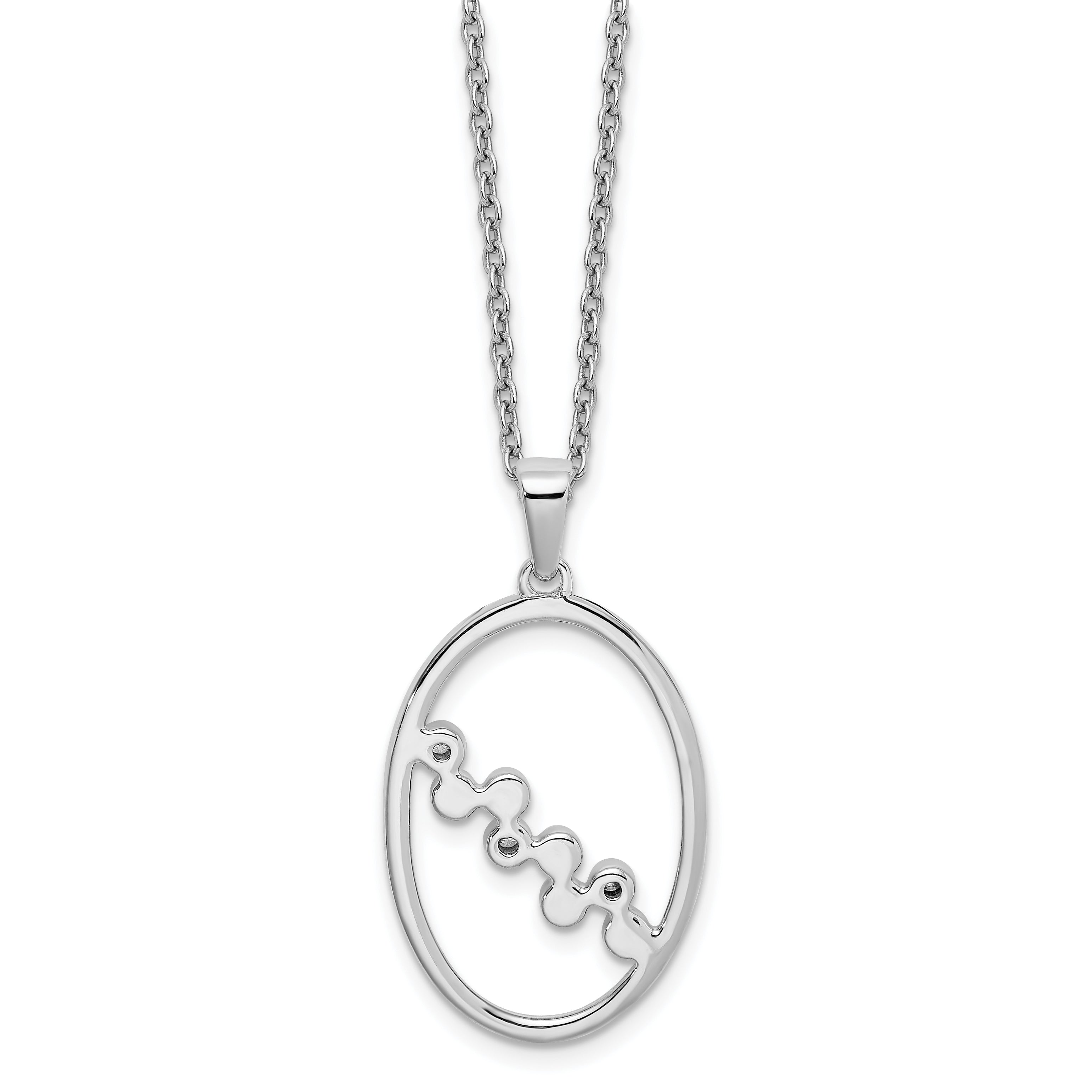 White Ice Sterling Silver Rhodium-plated 18 Inch Diamond Open Oval Necklace with 2 Inch Extender