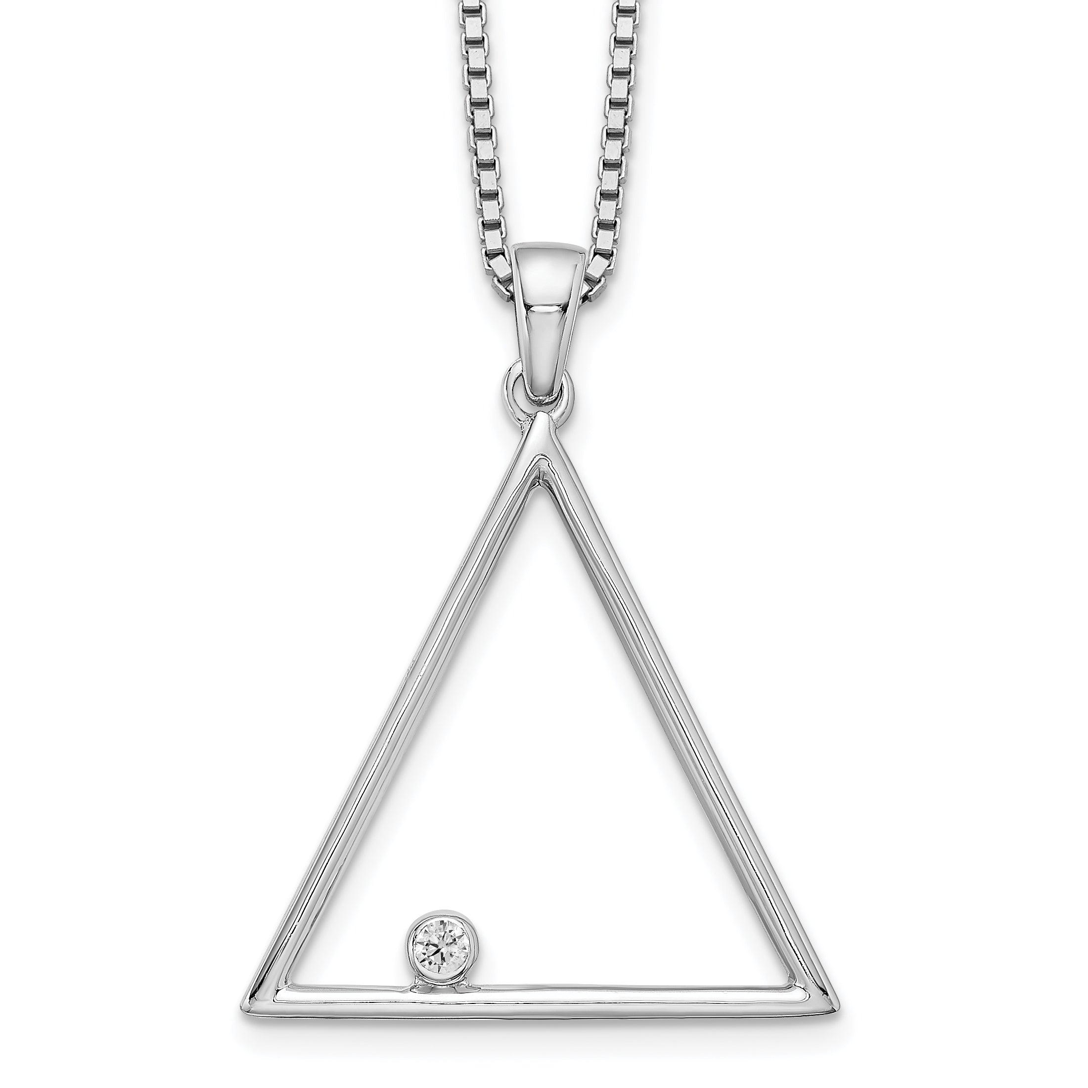 White Ice Sterling Silver Rhodium-plated 18 Inch Diamond Open Triangle Necklace with 2 Inch Extender