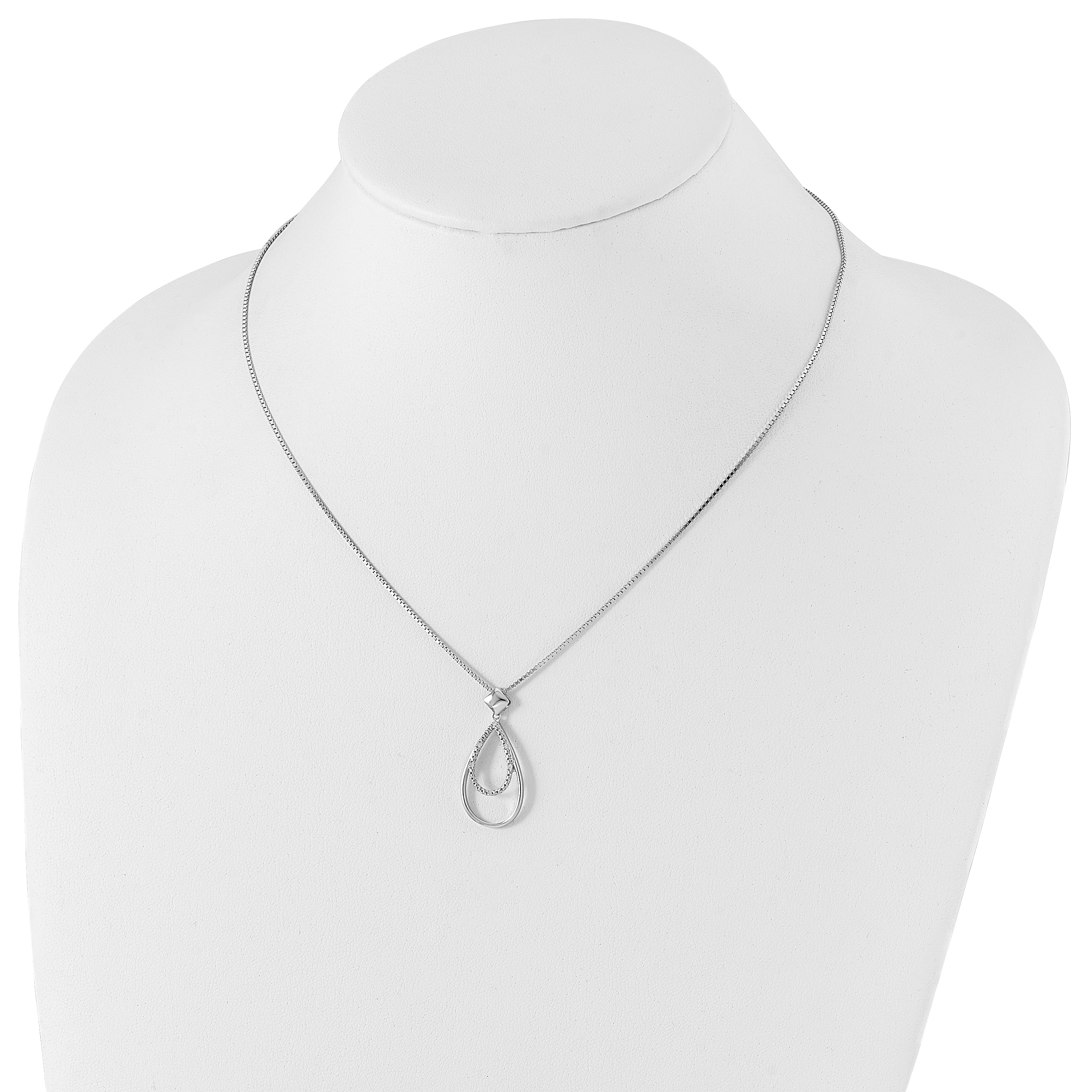 White Ice Sterling Silver Rhodium-plated 18 Inch Diamond Fancy Teardrop Necklace with 2 Inch Extender