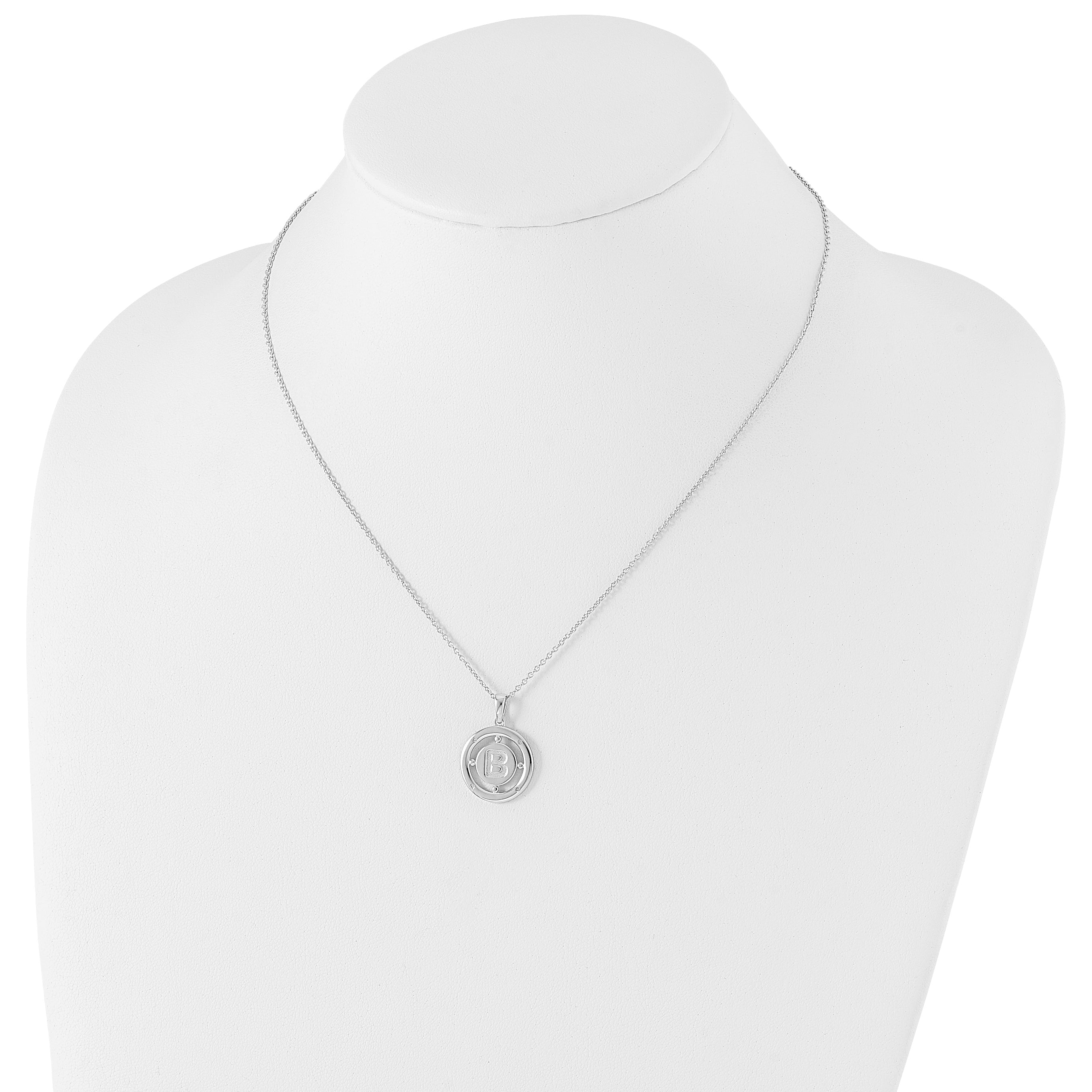 White Ice Sterling Silver Rhodium-plated 18 Inch Diamond Letter B Initial Necklace with 2 Inch Extender