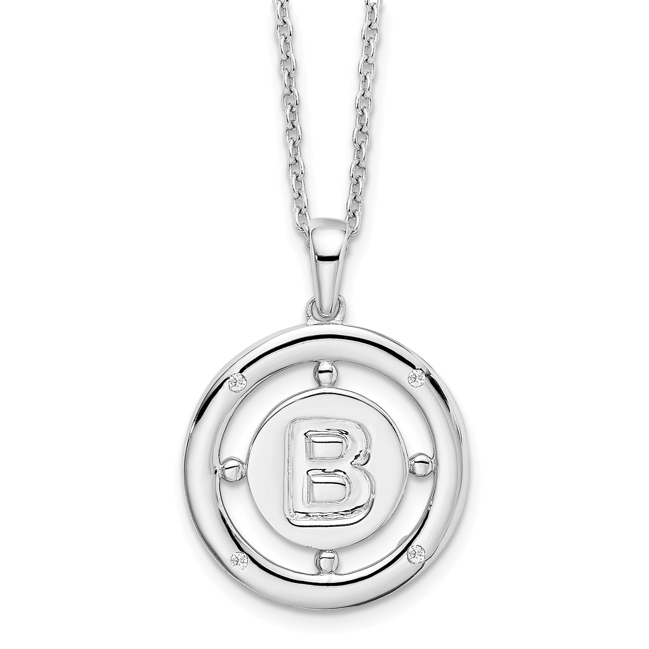 White Ice Sterling Silver Rhodium-plated 18 Inch Diamond Letter B Initial Necklace with 2 Inch Extender