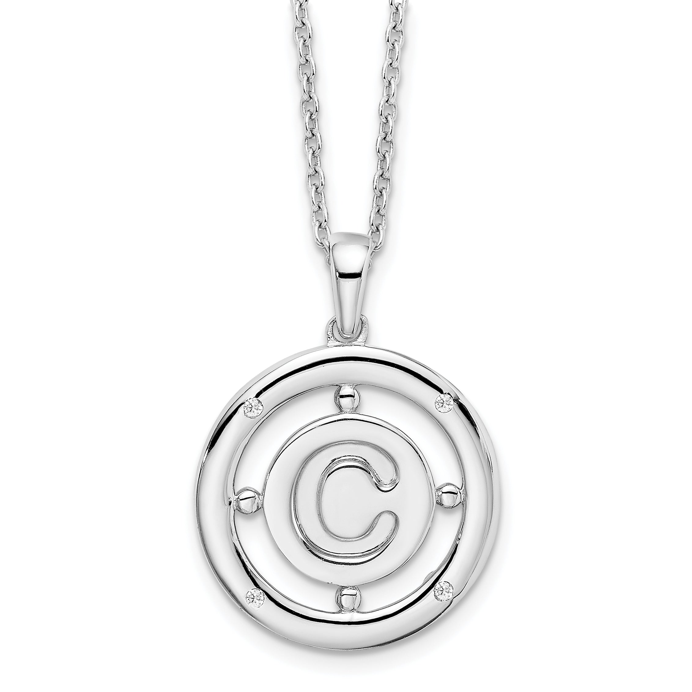 White Ice Sterling Silver Rhodium-plated 18 Inch Diamond Letter C Initial Necklace with 2 Inch Extender