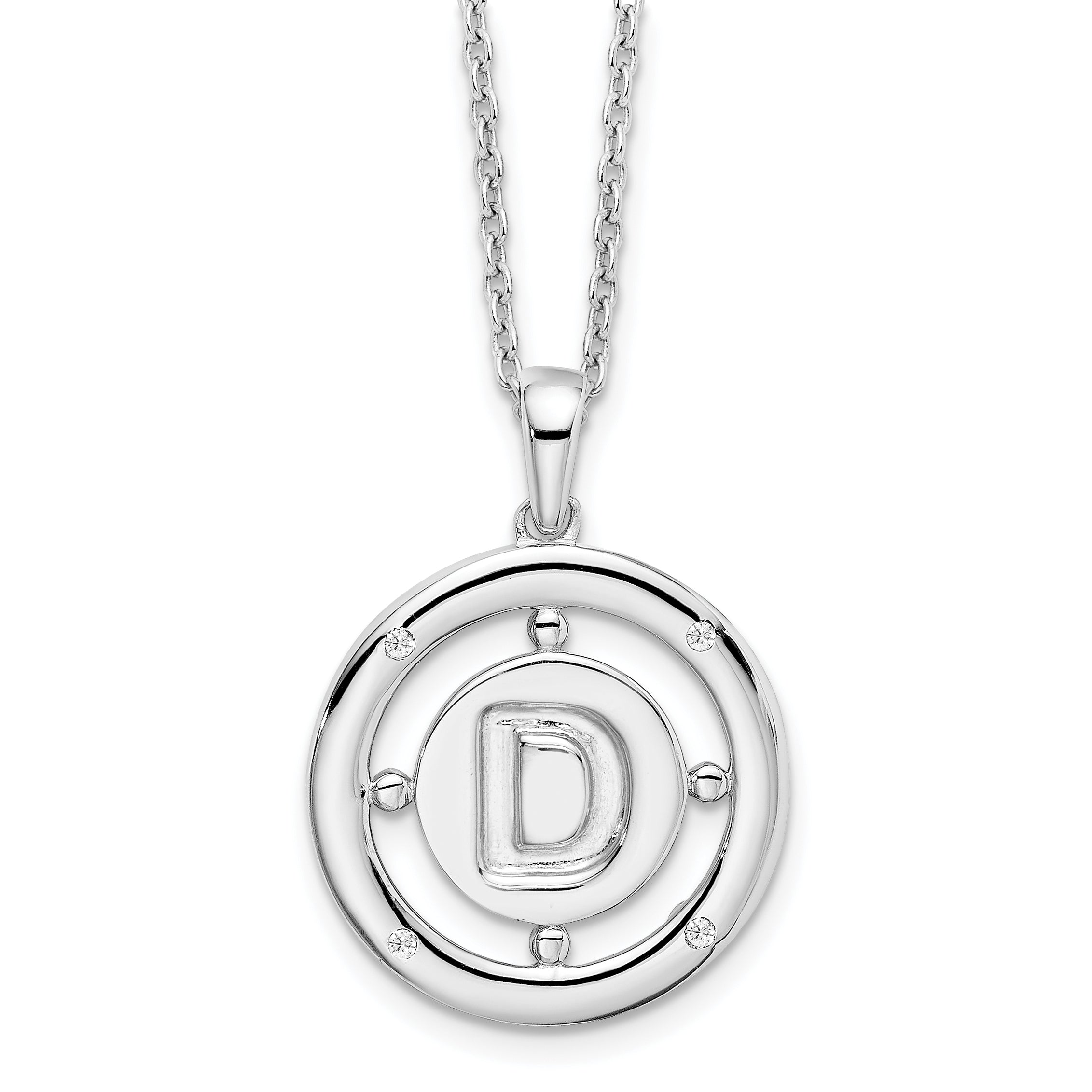 White Ice Sterling Silver Rhodium-plated 18 Inch Diamond Letter D Initial Necklace with 2 Inch Extender