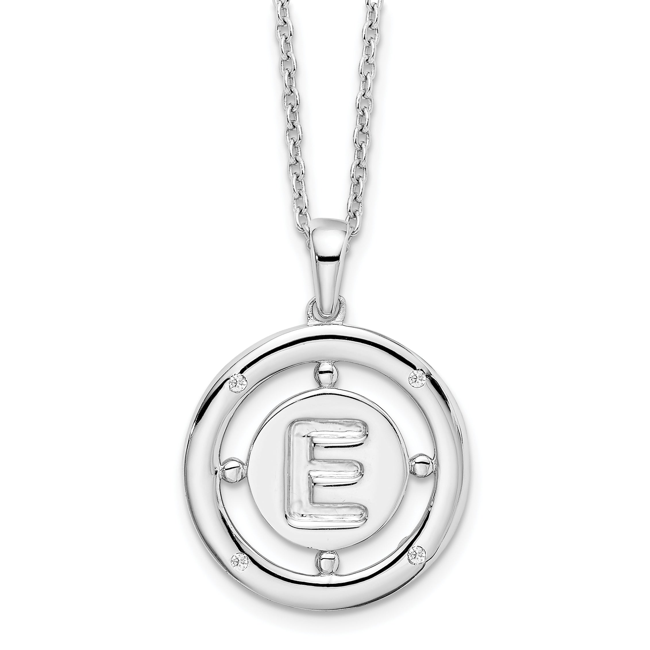 White Ice Sterling Silver Rhodium-plated 18 Inch Diamond Letter E Initial Necklace with 2 Inch Extender