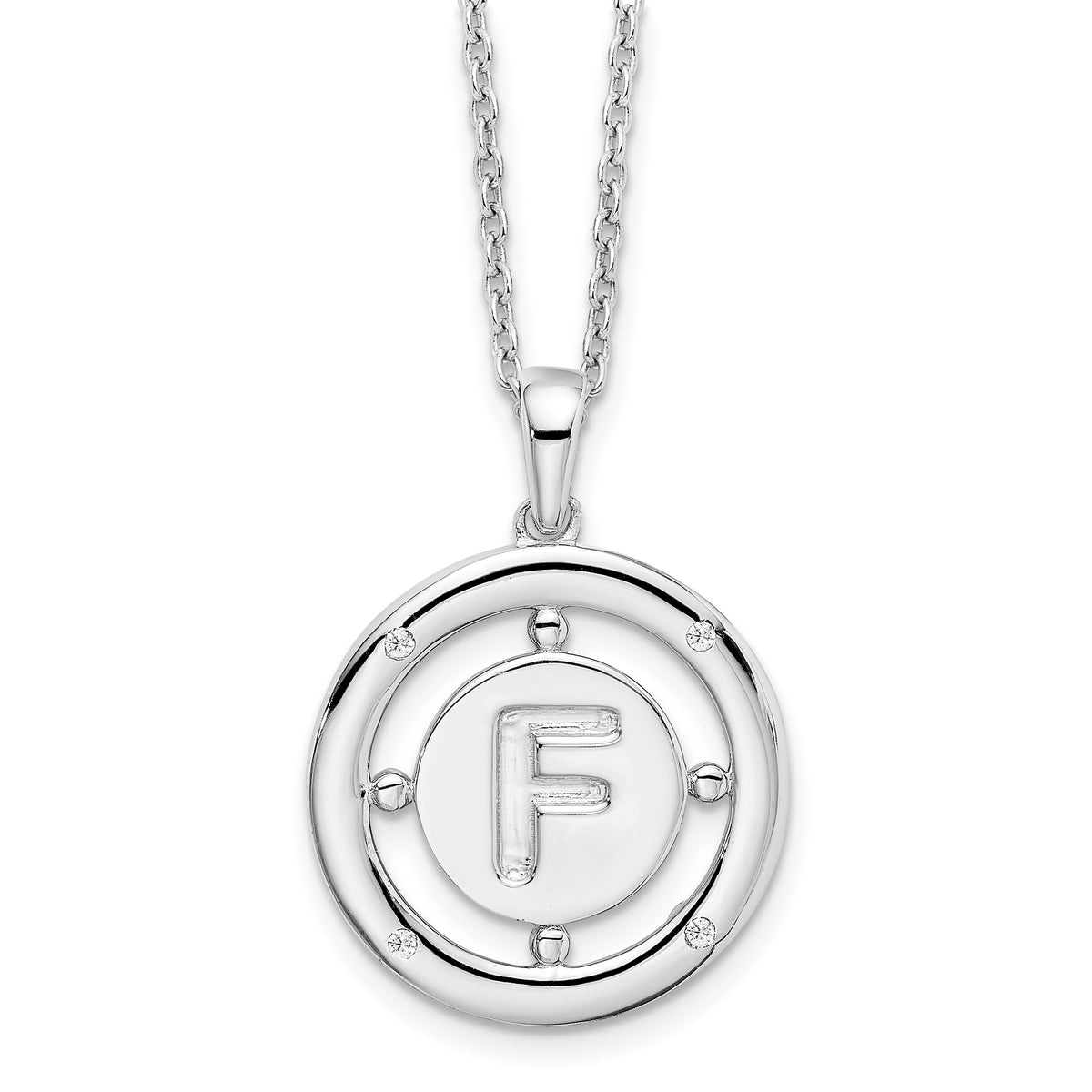 White Ice Sterling Silver Rhodium-plated 18 Inch Diamond Letter F Initial Necklace with 2 Inch Extender