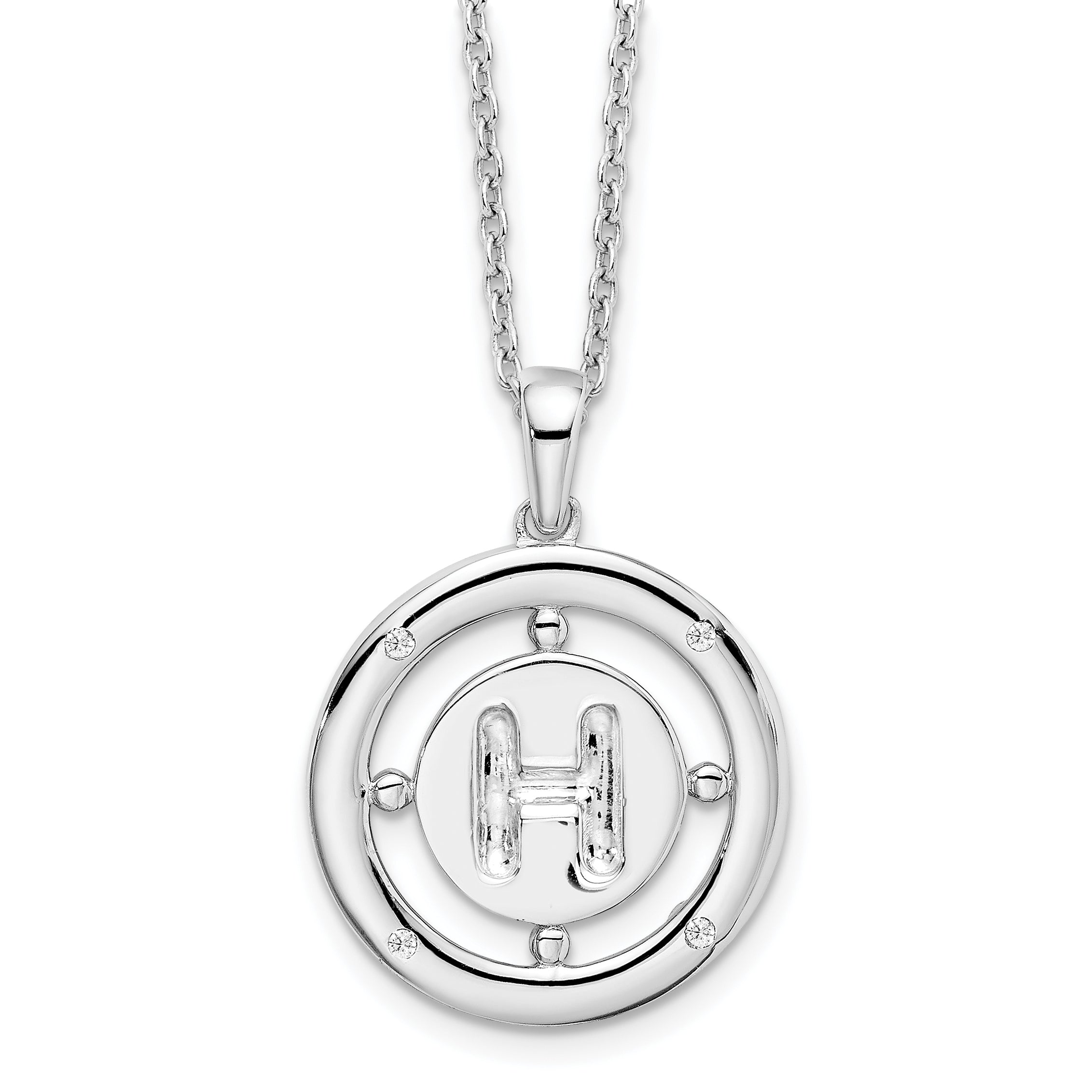 White Ice Sterling Silver Rhodium-plated 18 Inch Diamond Letter H Initial Necklace with 2 Inch Extender