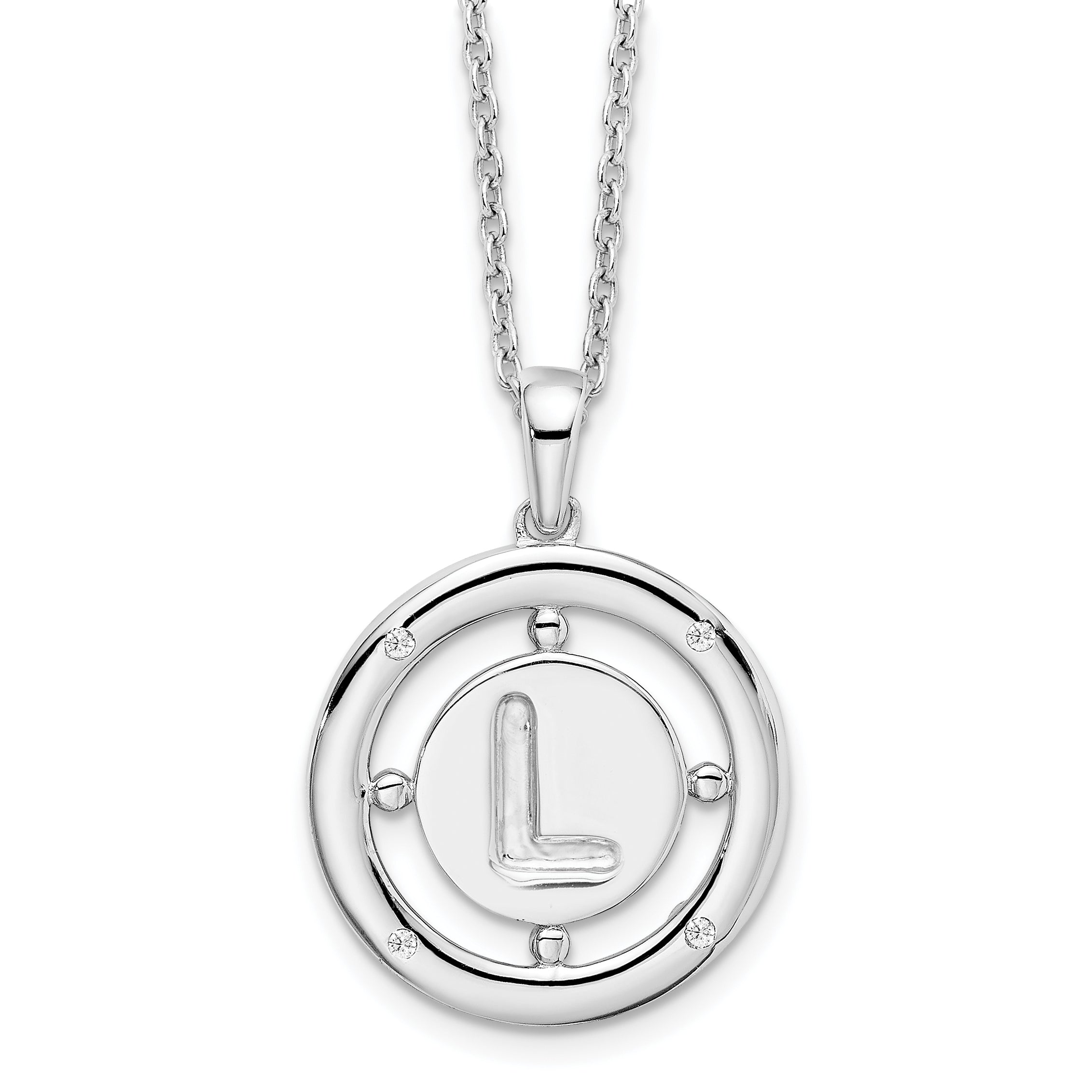 White Ice Sterling Silver Rhodium-plated 18 Inch Diamond Letter L Initial Necklace with 2 Inch Extender