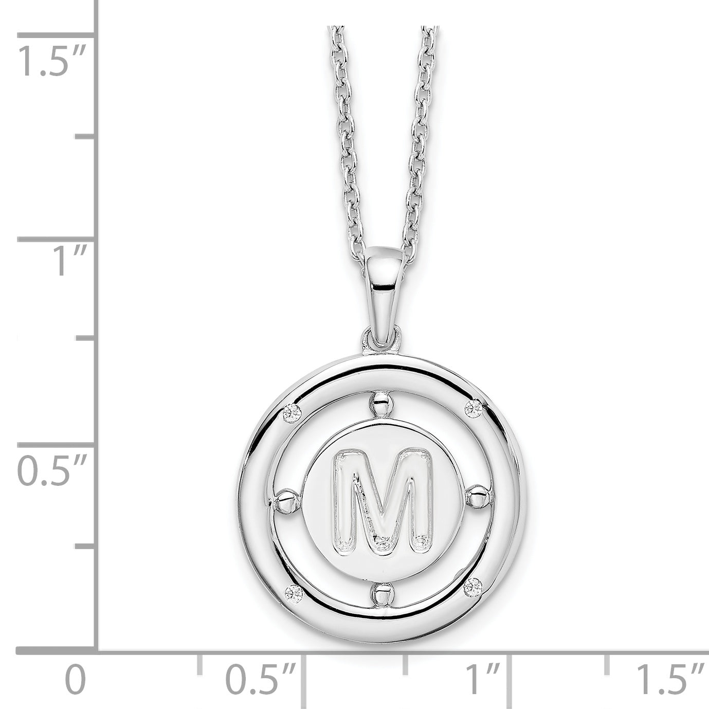 White Ice Sterling Silver Rhodium-plated 18 Inch Diamond Letter M Initial Necklace with 2 Inch Extender