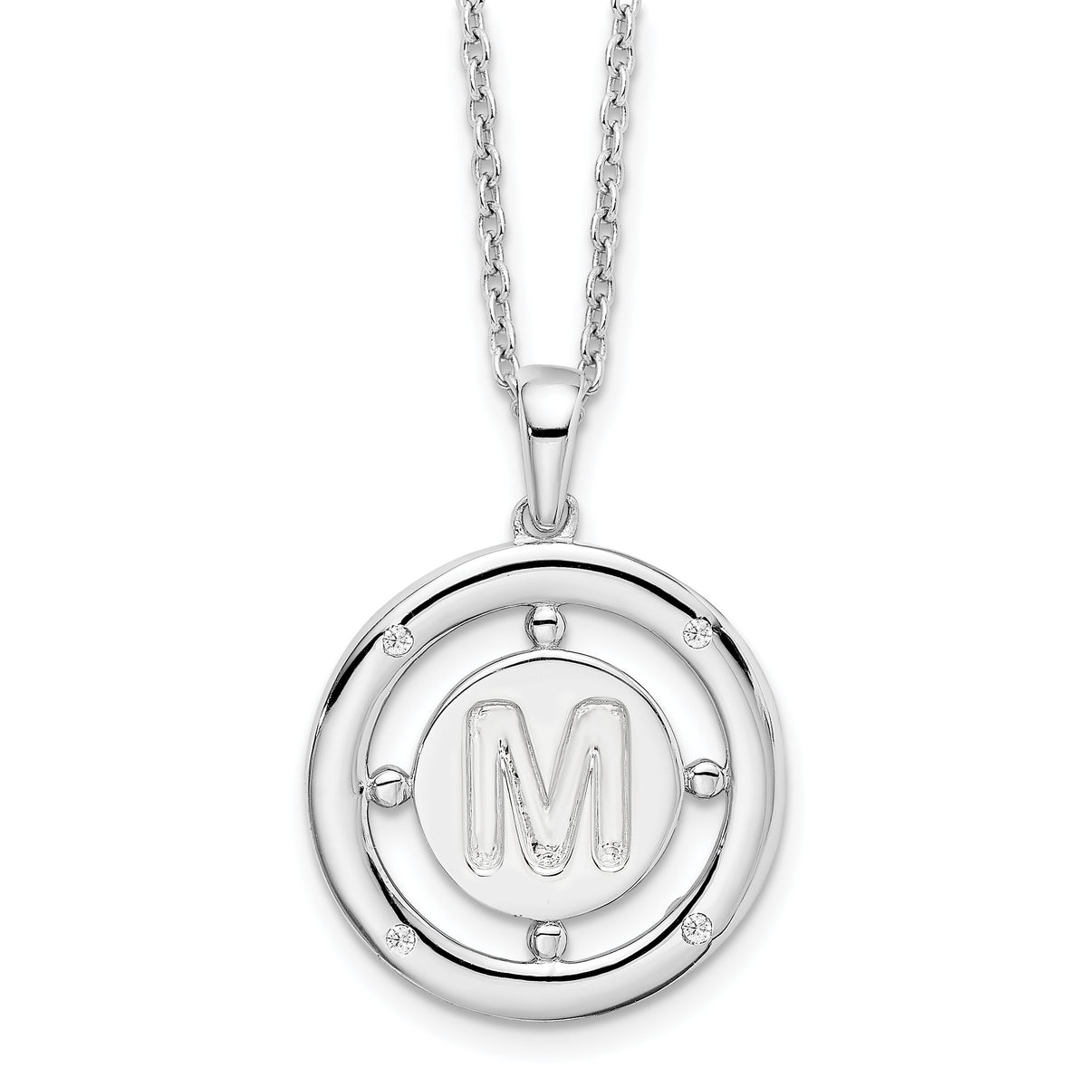 White Ice Sterling Silver Rhodium-plated 18 Inch Diamond Letter M Initial Necklace with 2 Inch Extender