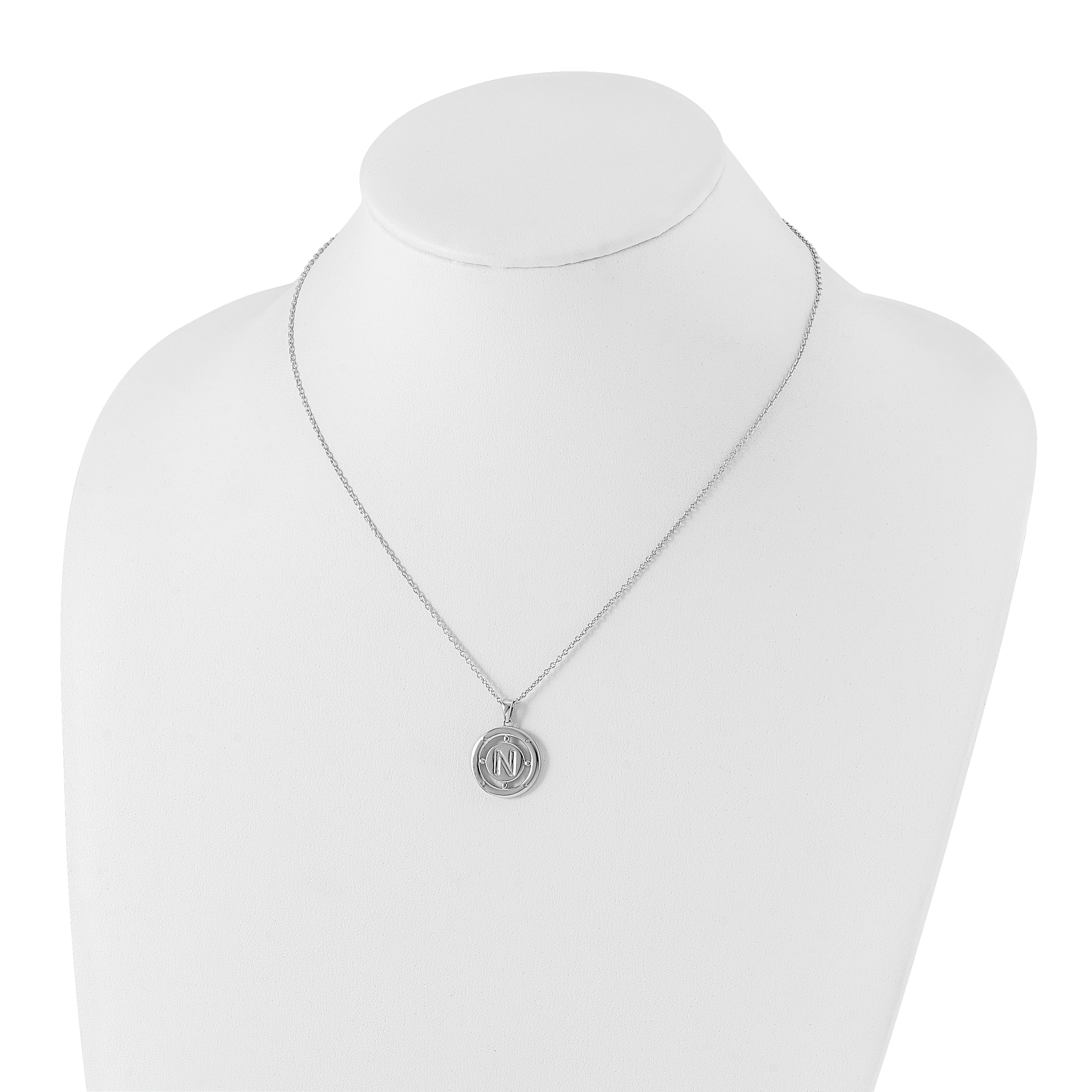 White Ice Sterling Silver Rhodium-plated 18 Inch Diamond Letter N Initial Necklace with 2 Inch Extender