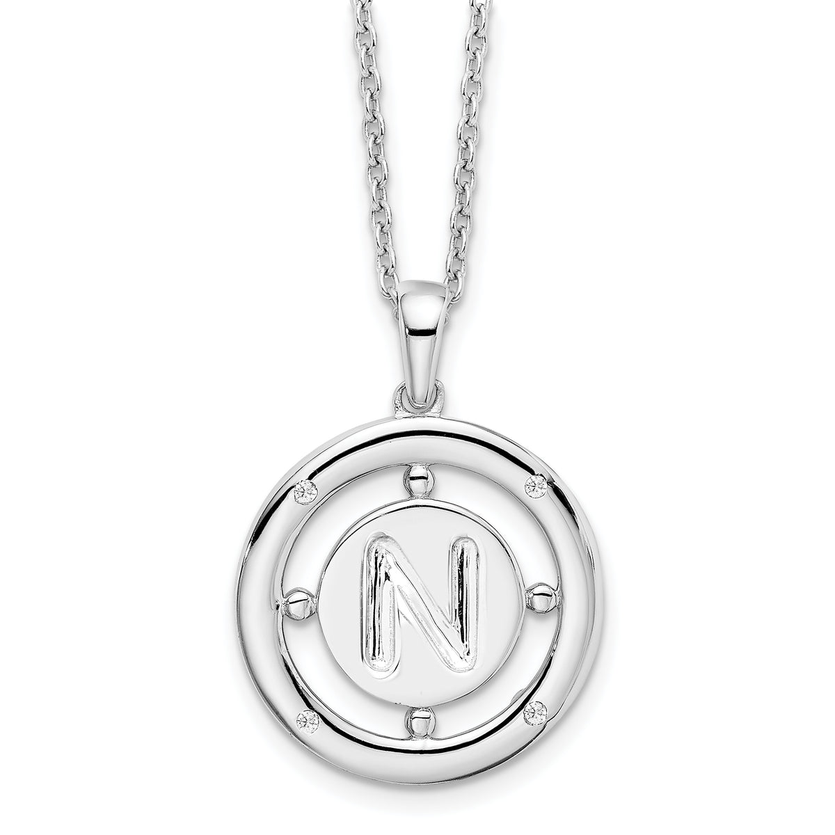 White Ice Sterling Silver Rhodium-plated 18 Inch Diamond Letter N Initial Necklace with 2 Inch Extender