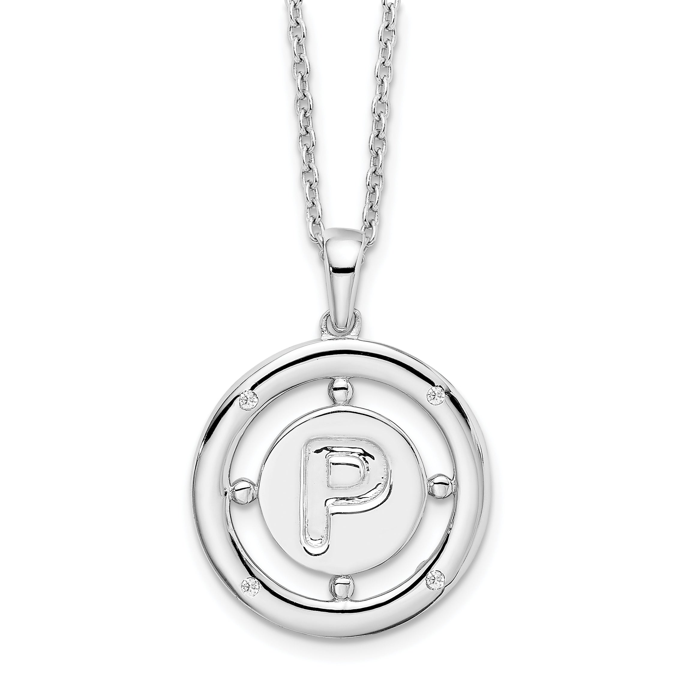 White Ice Sterling Silver Rhodium-plated 18 Inch Diamond Letter P Initial Necklace with 2 Inch Extender