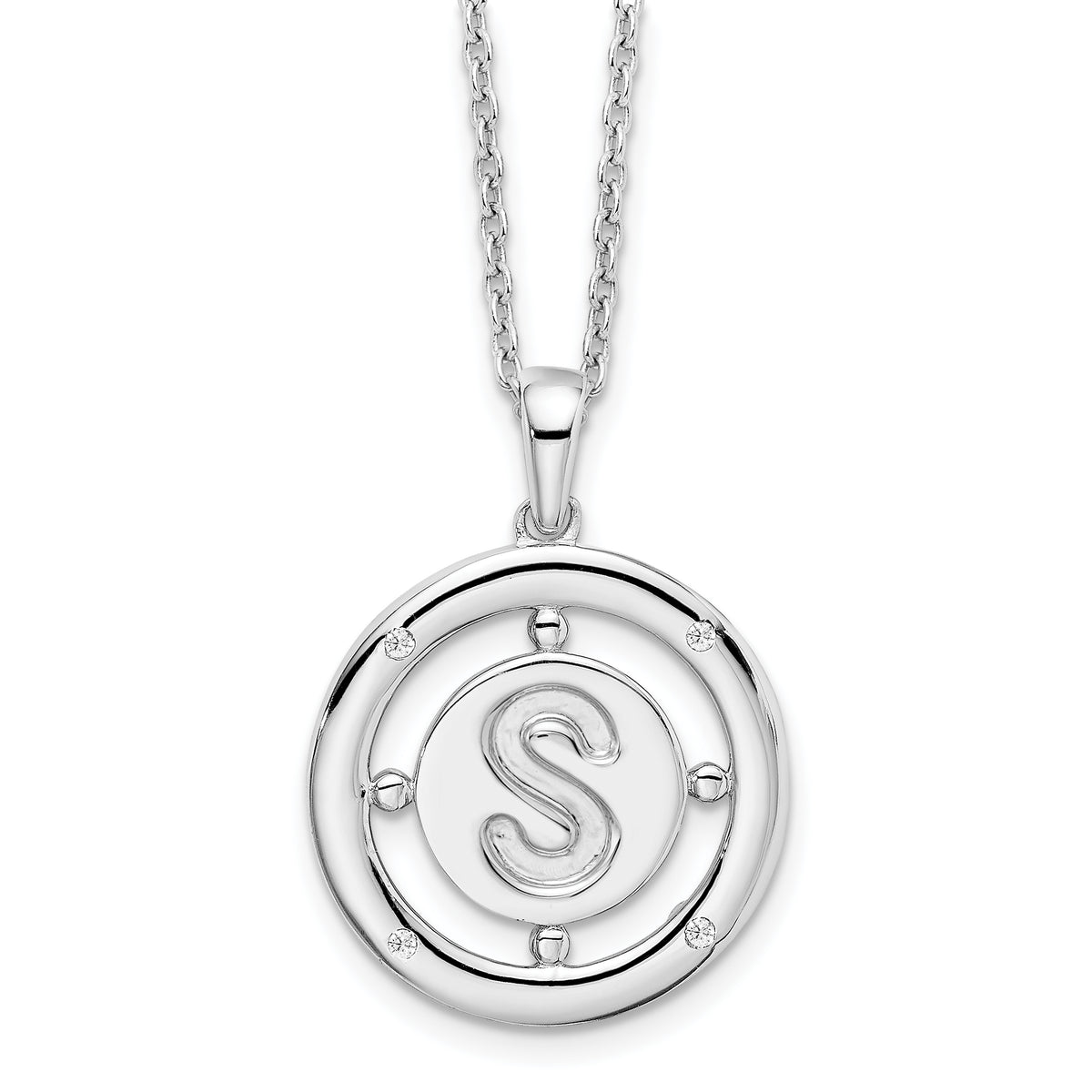 White Ice Sterling Silver Rhodium-plated 18 Inch Diamond Letter S Initial Necklace with 2 Inch Extender