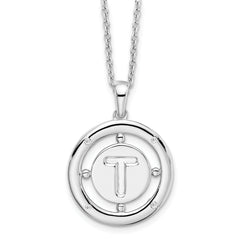 White Ice Sterling Silver Rhodium-plated 18 Inch Diamond Letter T Initial Necklace with 2 Inch Extender