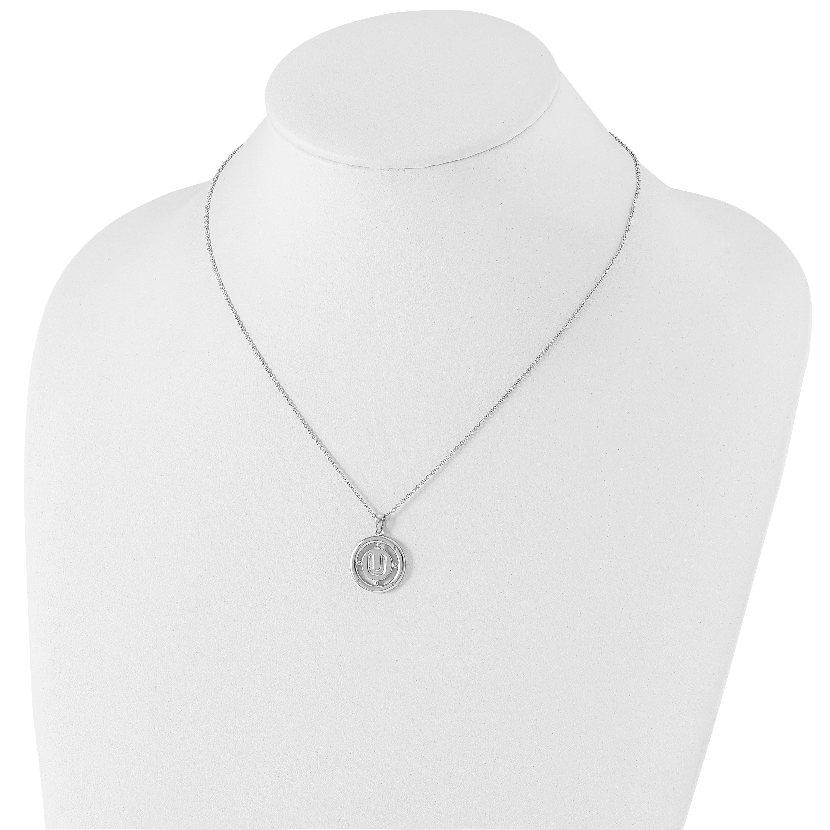 White Ice Sterling Silver Rhodium-plated 18 Inch Diamond Letter U Initial Necklace with 2 Inch Extender