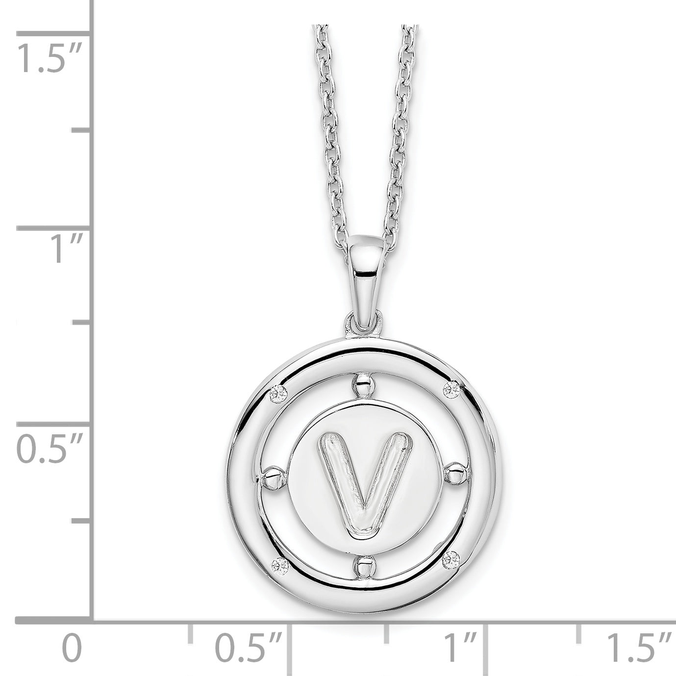 White Ice Sterling Silver Rhodium-plated 18 Inch Diamond Letter V Initial Necklace with 2 Inch Extender