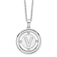 White Ice Sterling Silver Rhodium-plated 18 Inch Diamond Letter V Initial Necklace with 2 Inch Extender