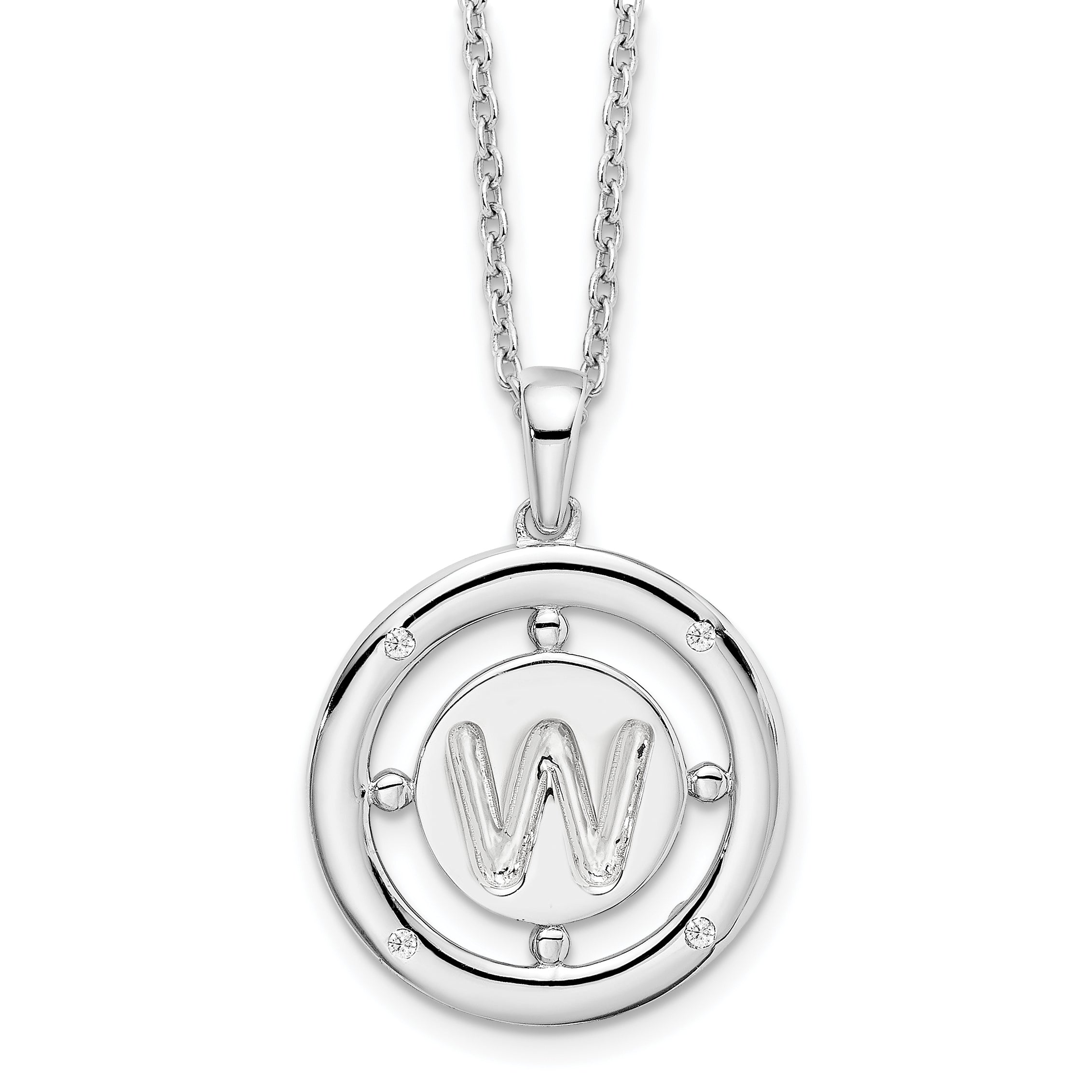 White Ice Sterling Silver Rhodium-plated 18 Inch Diamond Letter W Initial Necklace with 2 Inch Extender