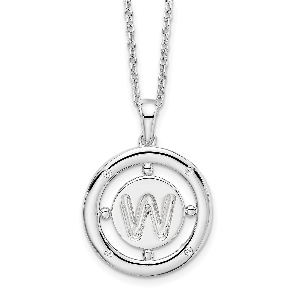 White Ice Sterling Silver Rhodium-plated 18 Inch Diamond Letter W Initial Necklace with 2 Inch Extender