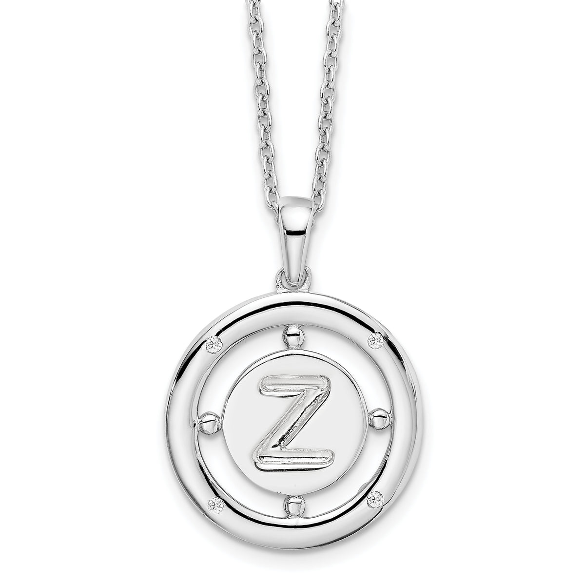 White Ice Sterling Silver Rhodium-plated 18 Inch Diamond Letter Z Initial Necklace with 2 Inch Extender