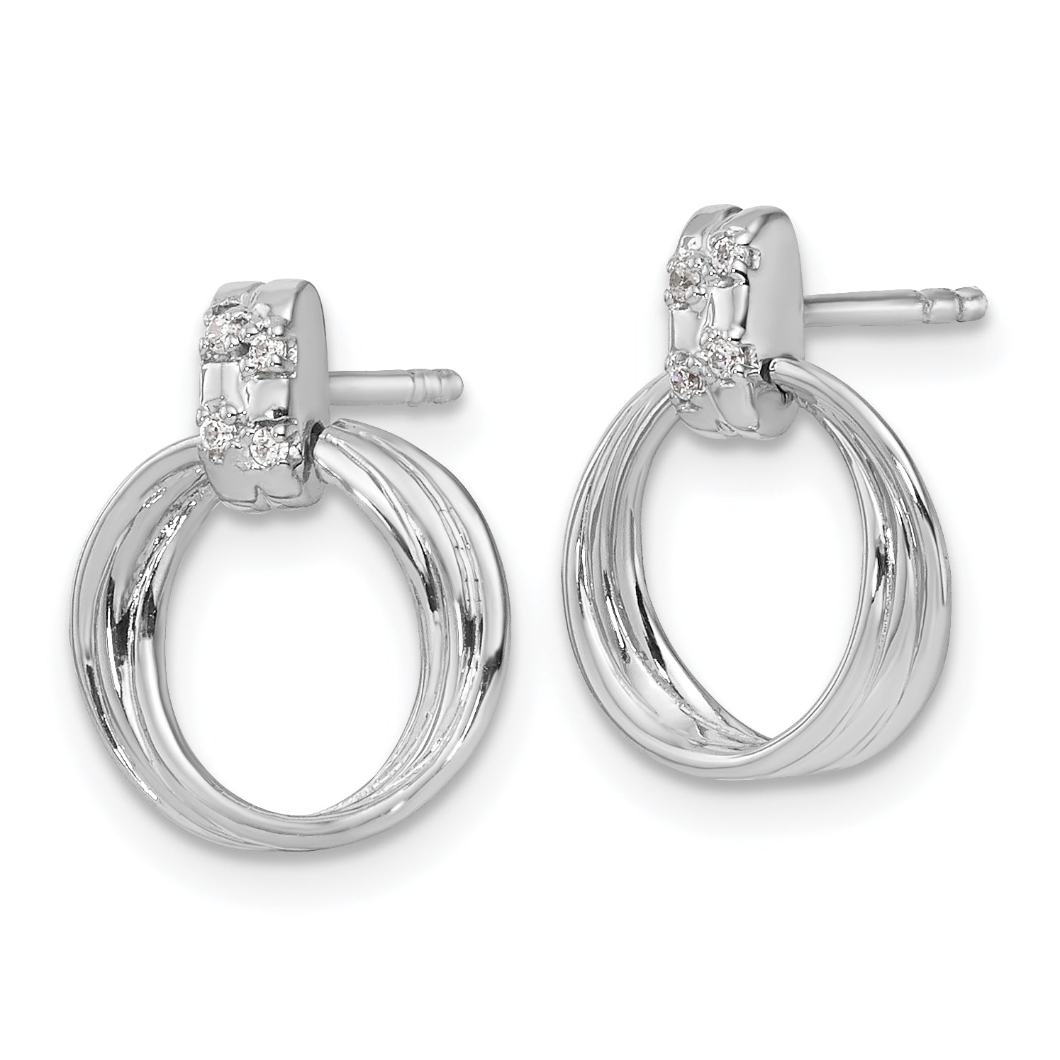 White Ice Sterling Silver Rhodium-plated Diamond Circle Post Dangle Earrings