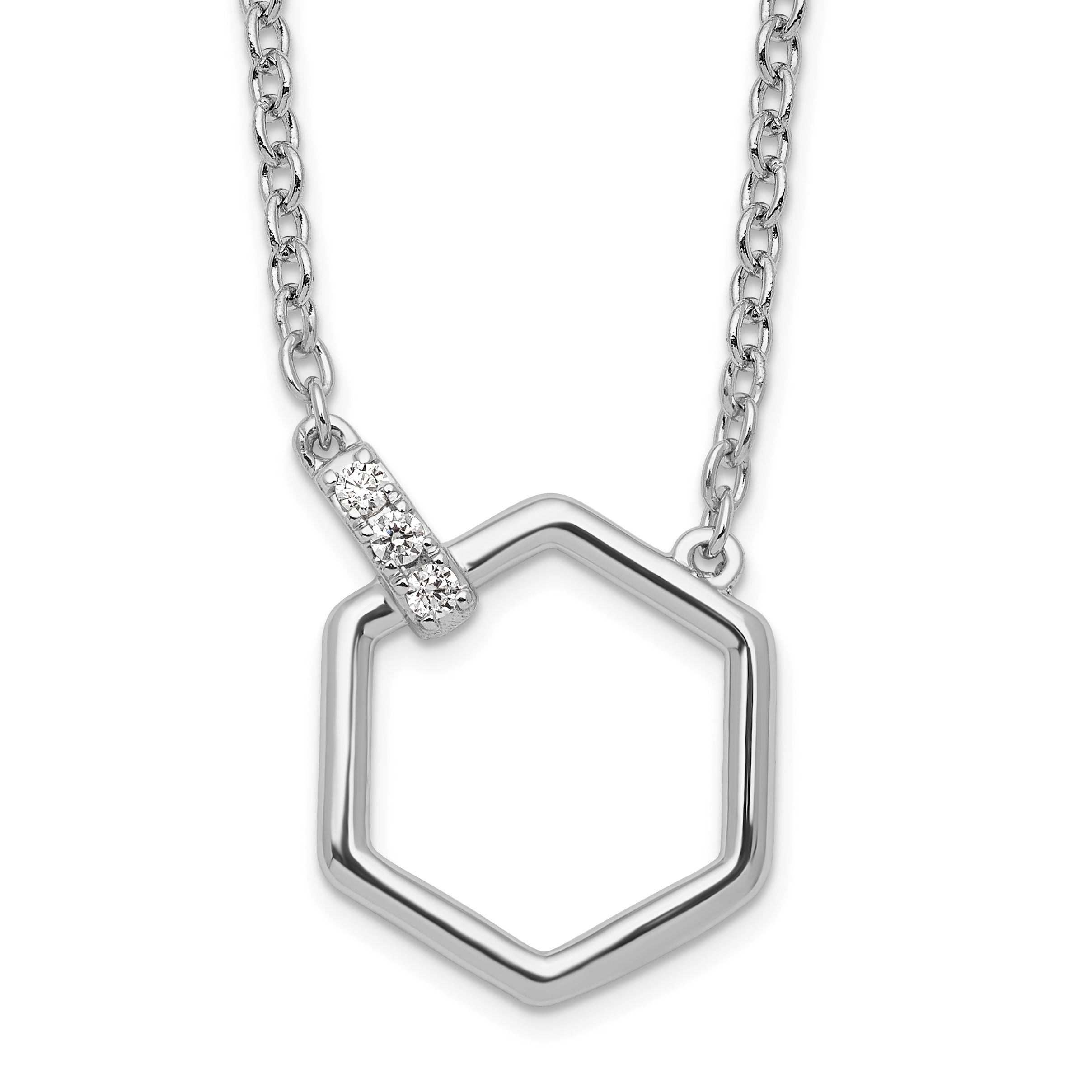 White Ice Sterling Silver Rhodium-plated 18 Inch Diamond Hexagon Necklace