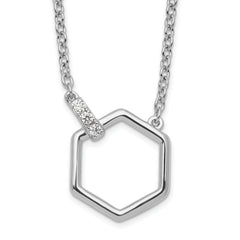 White Ice Sterling Silver Rhodium-plated 18 Inch Diamond Hexagon Necklace